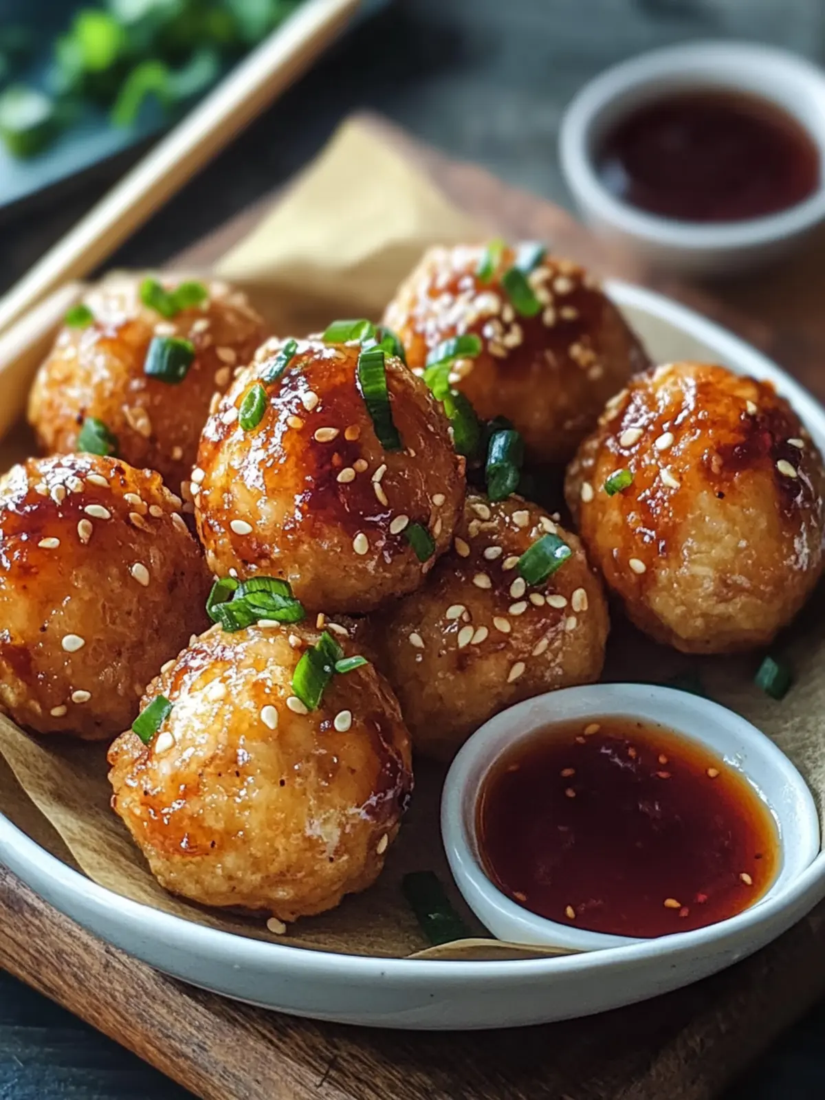 Savory Chinese Chicken Balls with Tangy Sweet and Sour Sauce 2 Chinese Chicken Balls with Sweet and Sour Sauce
