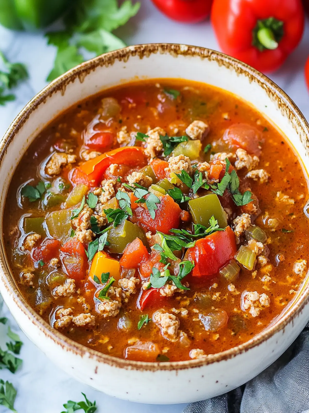 Delicious Stuffed Pepper Soup with Ground Turkey Recipe 4 Stuffed Pepper Soup With Ground Turkey