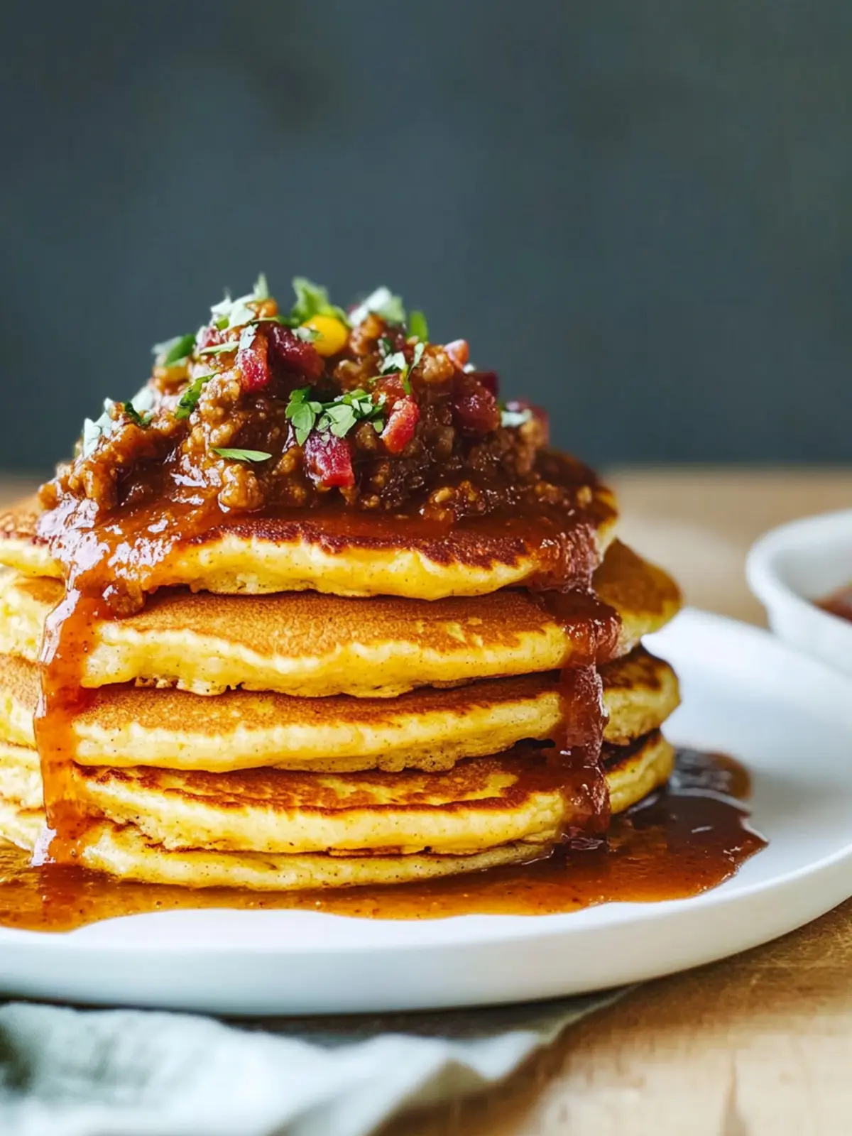Savory Cornmeal Pancakes with Sausage and Bacon Chili Delight 3 Cornmeal Pancakes with Sausage and Bacon Chili