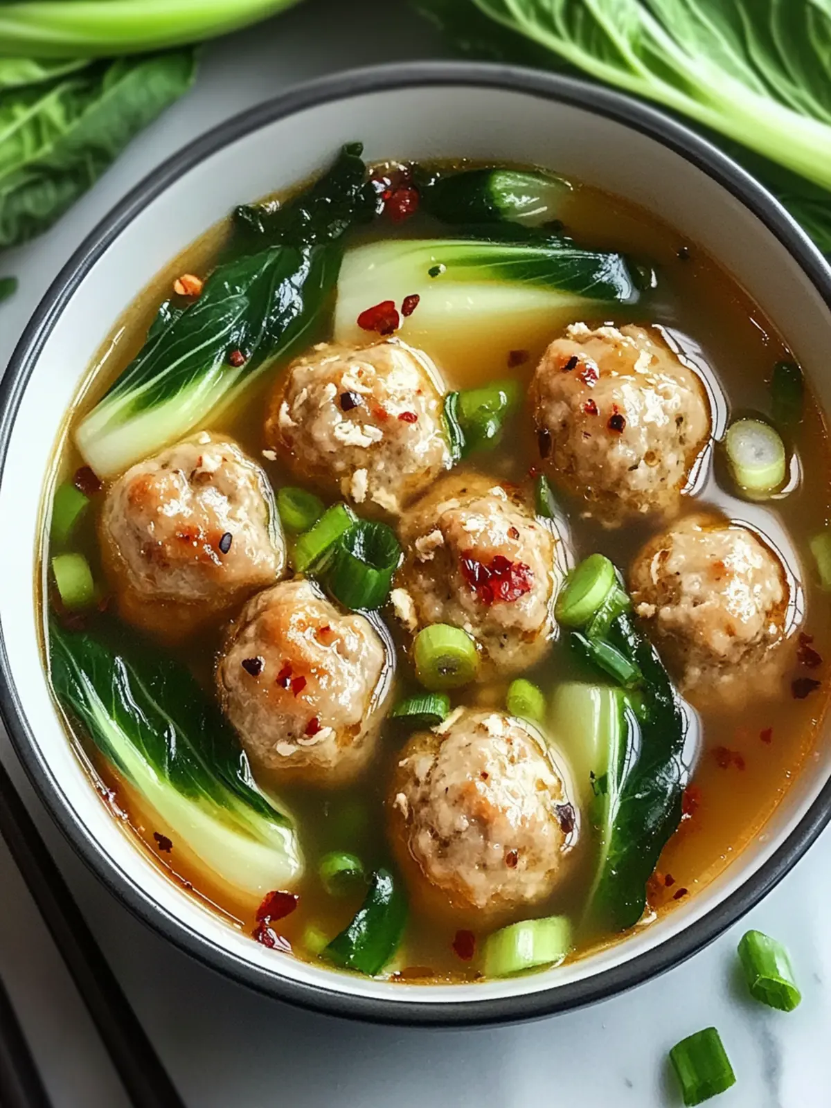 Delicious Ginger Chicken Meatball Soup with Baby Bok Choy 5 Ginger Chicken Meatball Soup with Baby Bok Choy