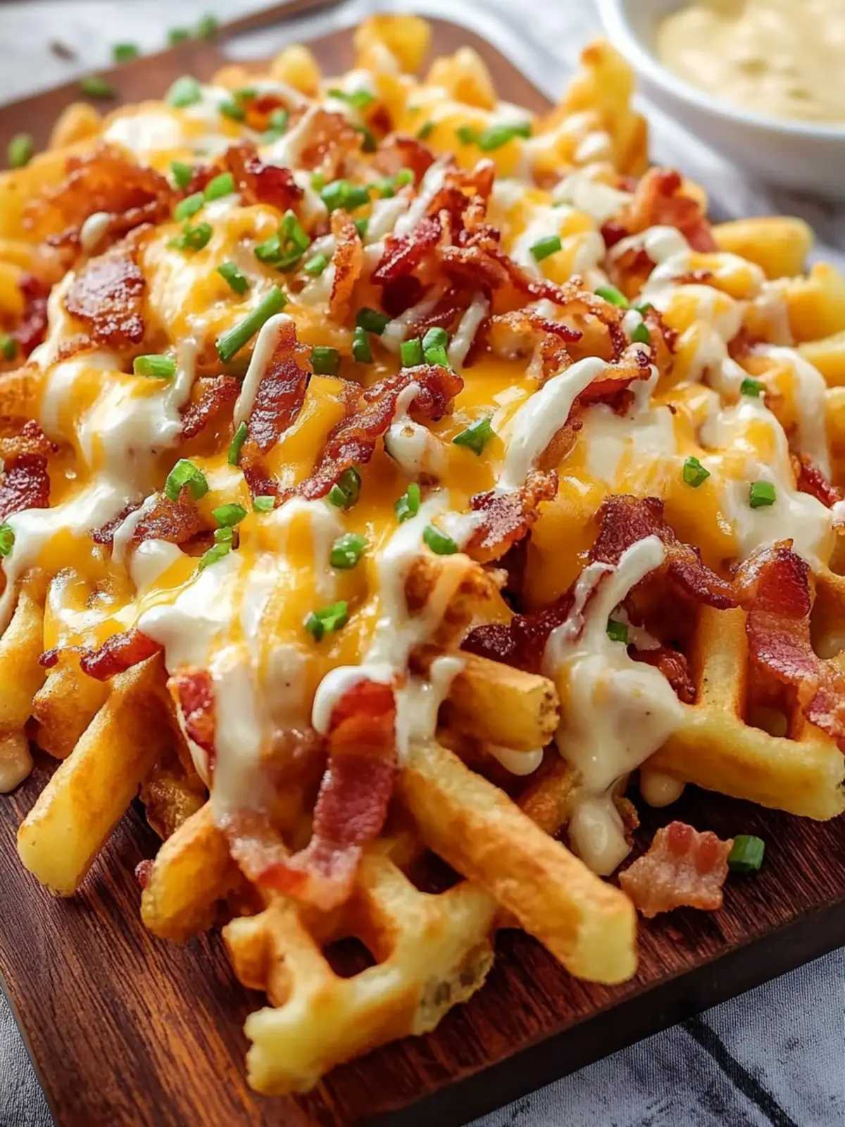Irresistible Loaded Waffle Fries Cheese Bacon Bliss 3 Loaded Waffle Fries Cheese Bacon