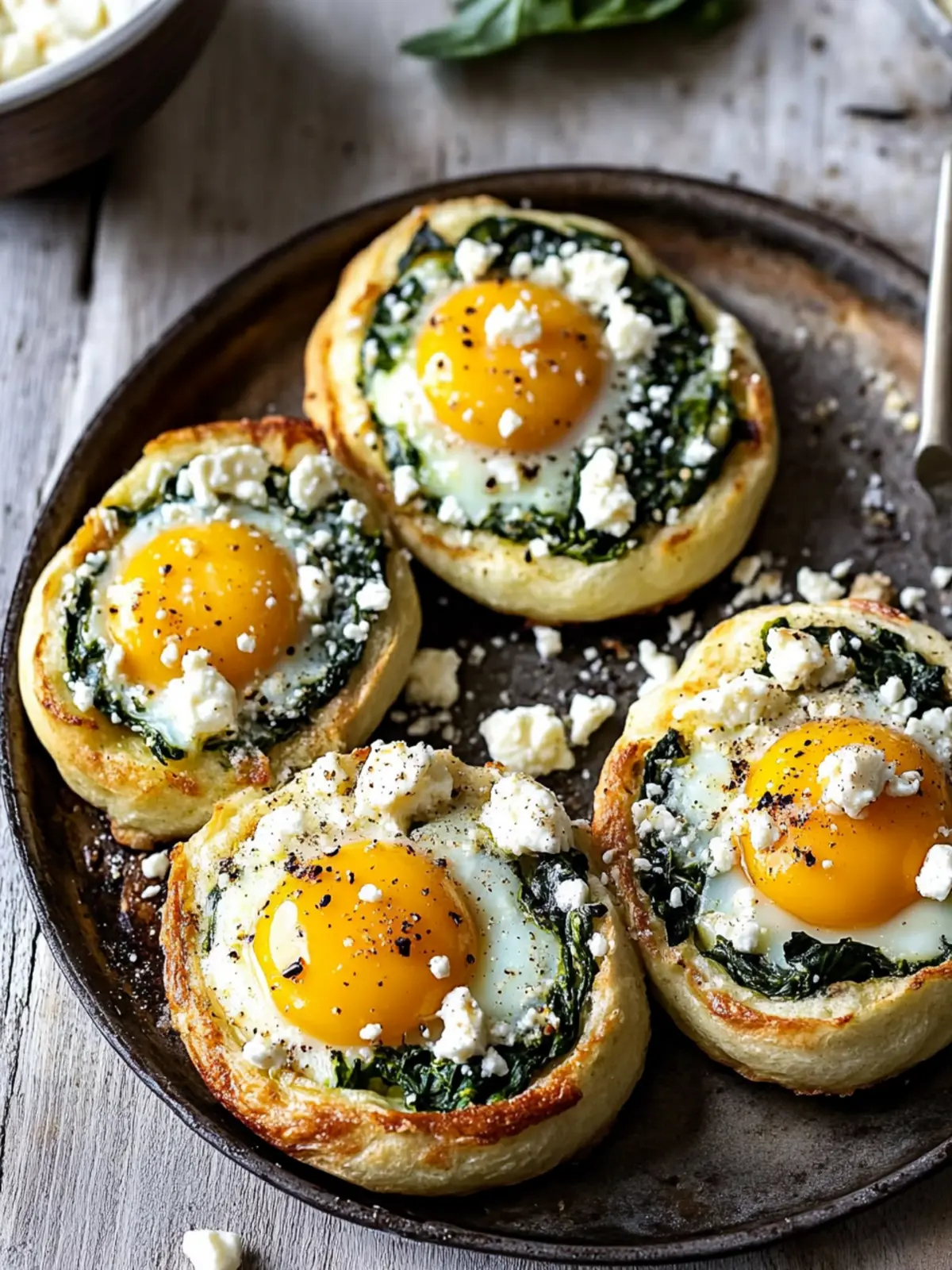 Savory Baked Egg Buns with Spinach and Feta for Brunch Bliss 2 Baked Egg Buns with Spinach and Feta