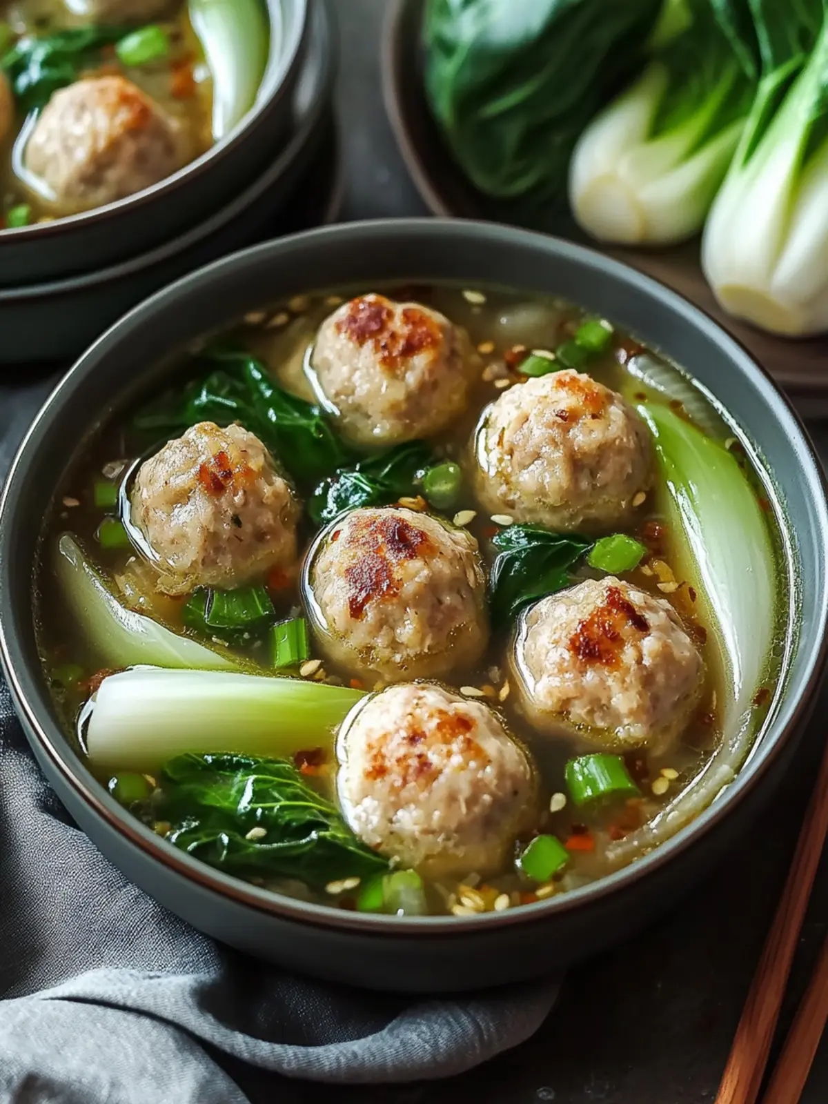 Delicious Ginger Chicken Meatball Soup with Baby Bok Choy 3 Ginger Chicken Meatball Soup with Baby Bok Choy