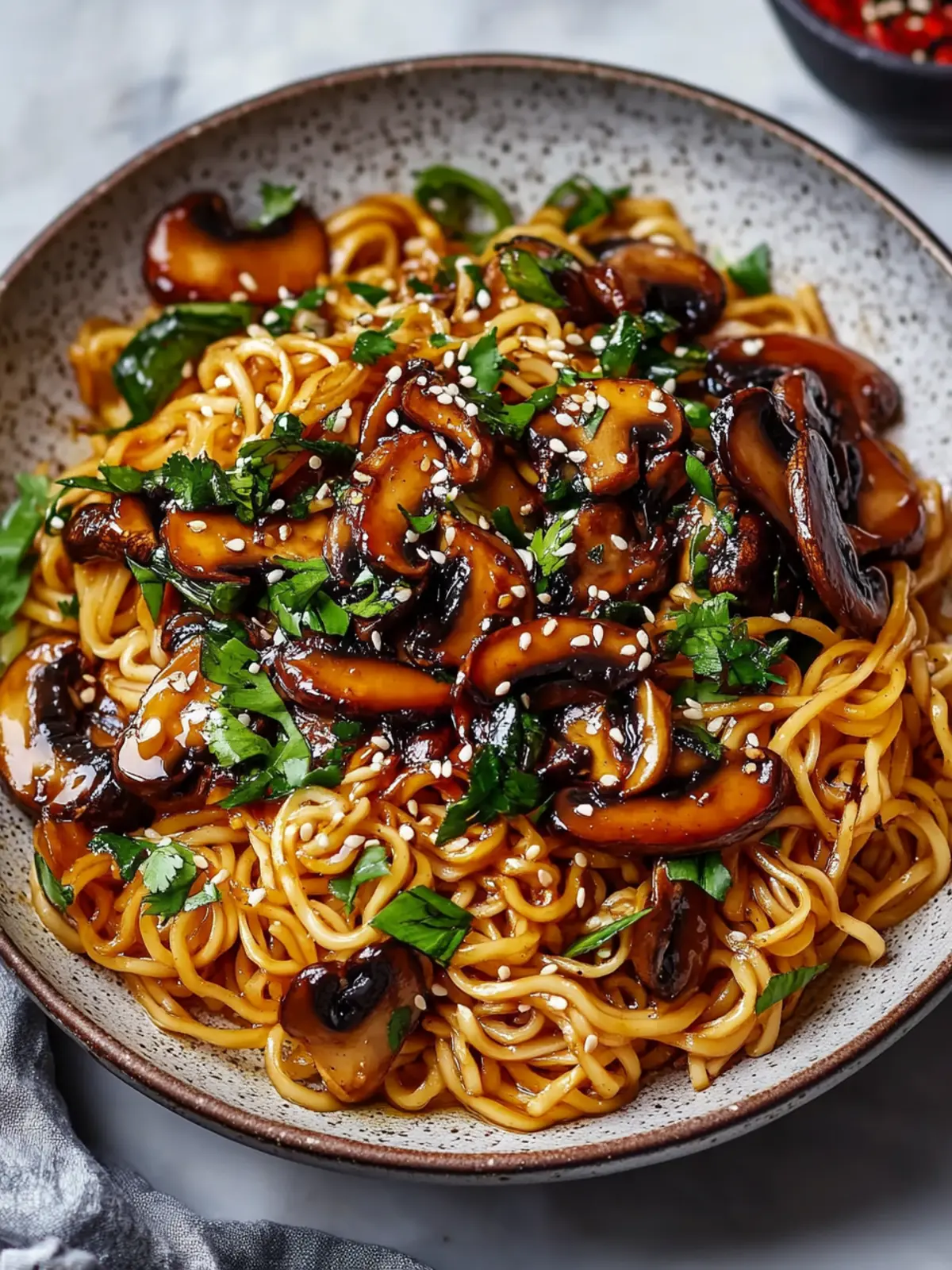 Crispy Chili Oil Noodles with Soy-Glazed Mushrooms Bliss 5 Crispy Chili Oil Noodles with Soy-Glazed Mushrooms