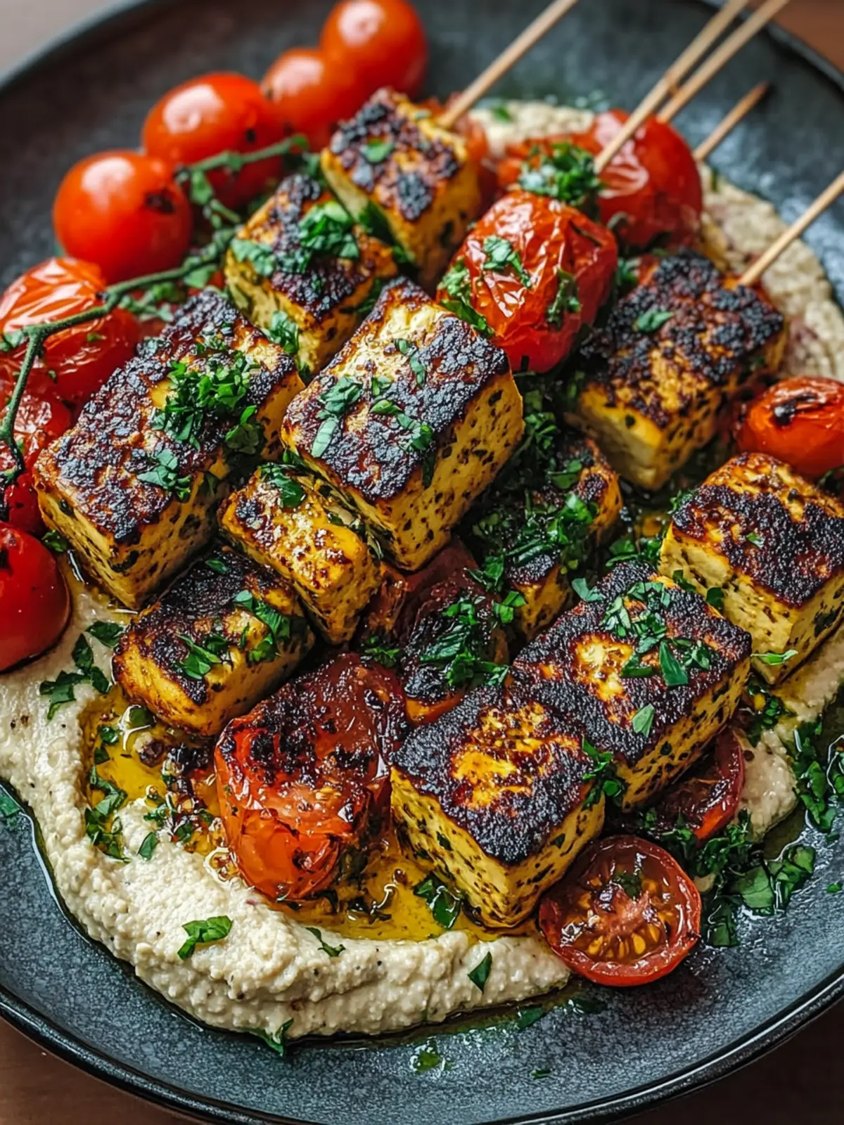 Delicious Za’atar Tofu Skewers with Hummus and Tomato Salad 2 Za’atar Tofu Skewers with Hummus and Tomato Salad
