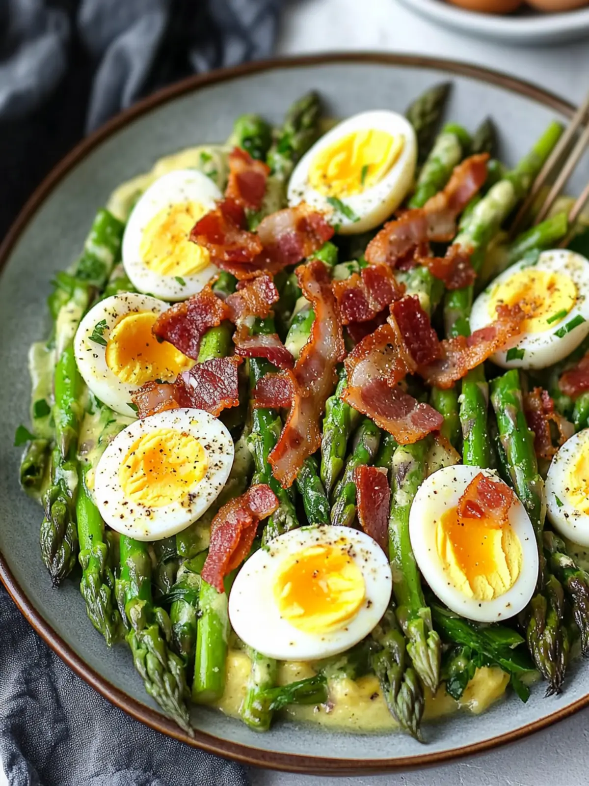 Asparagus Egg and Bacon Salad with Zesty Dijon Vinaigrette 4 Asparagus Egg and Bacon Salad with Dijon Vinaigrette