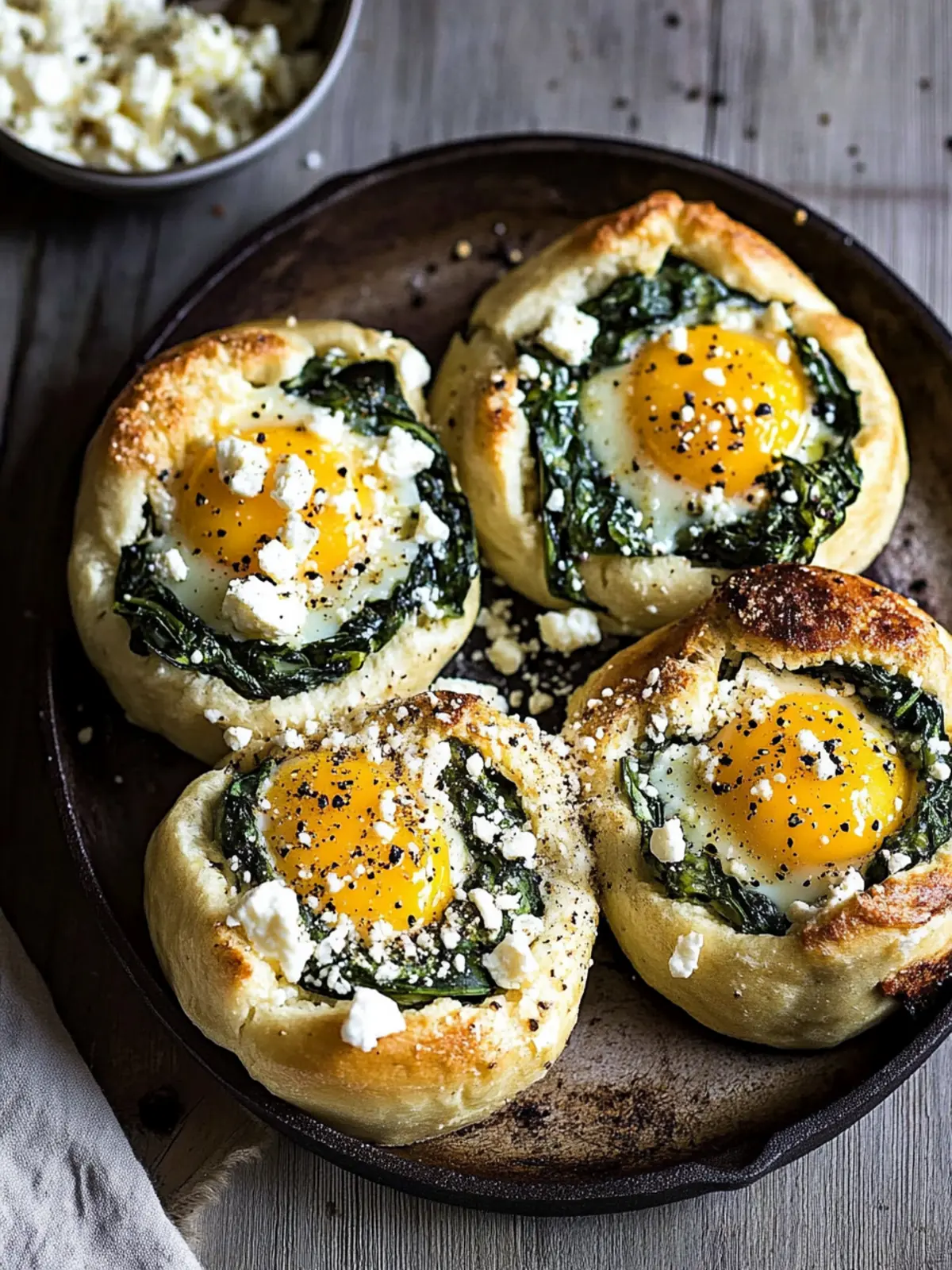 Savory Baked Egg Buns with Spinach and Feta for Brunch Bliss 4 Baked Egg Buns with Spinach and Feta