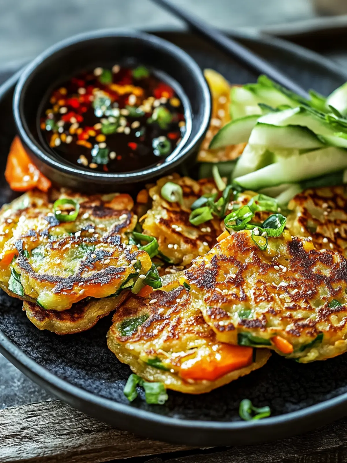 Crispy Vegetable Pancakes with Asian Dipping Sauce Delight 5 Crispy Vegetable Pancakes with Asian Dipping Sauce