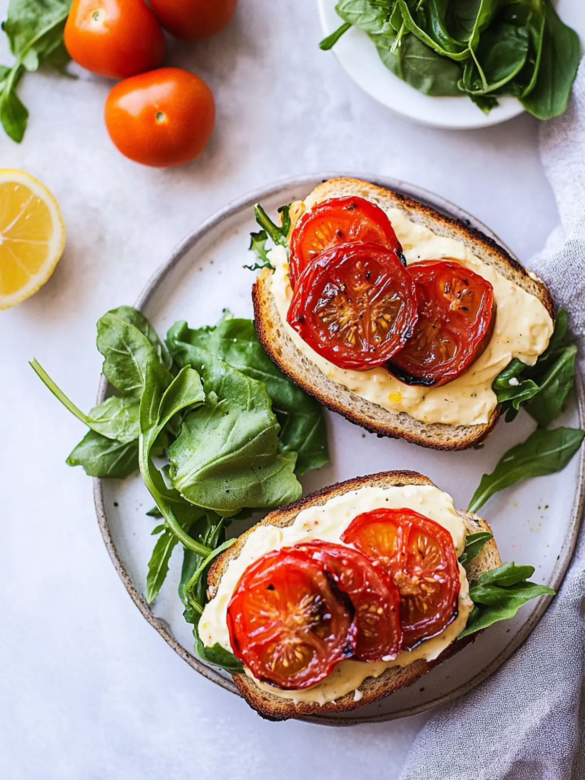 Ultimate Roasted Tomato Sandwiches with Vegan Lemon Garlic Aioli 4 Roasted Tomato Sandwiches with Vegan Lemon Garlic Aioli