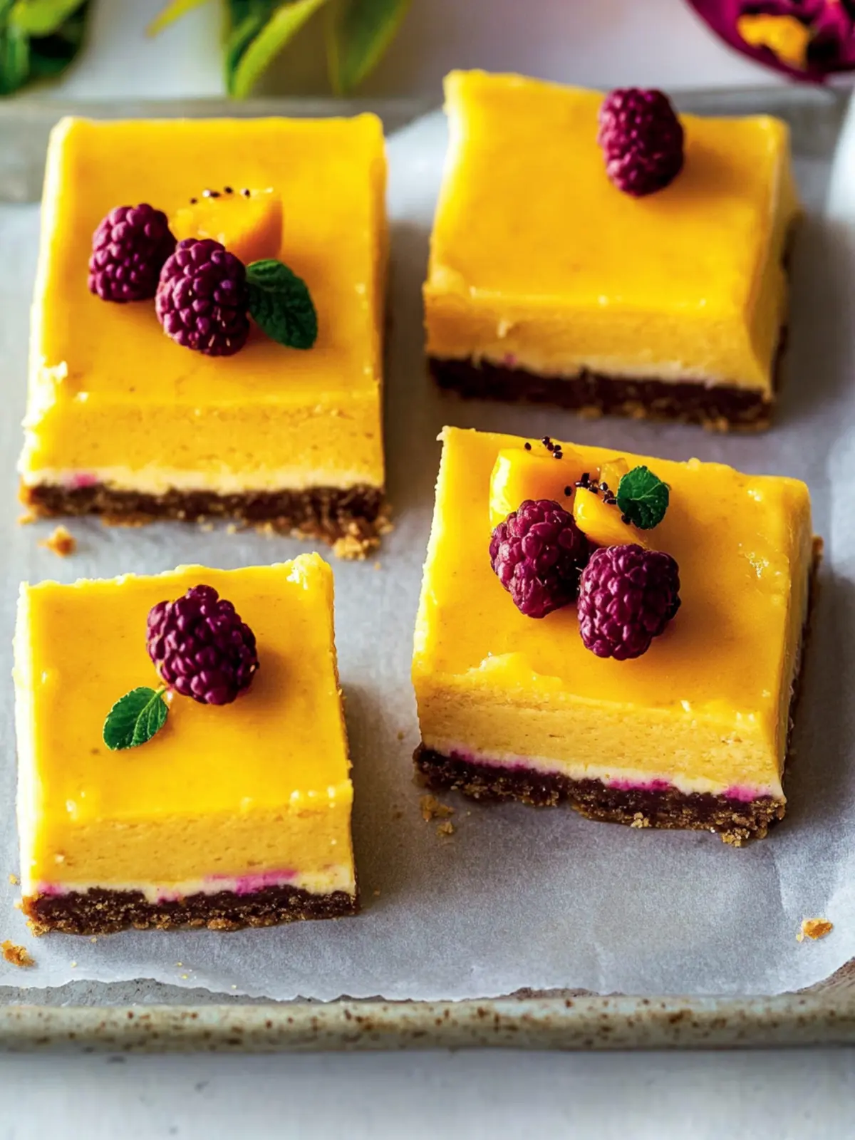 Delicious Vegan Mango Cheesecake Bars for Sweet Cravings 2 Vegan Mango Cheesecake Bars