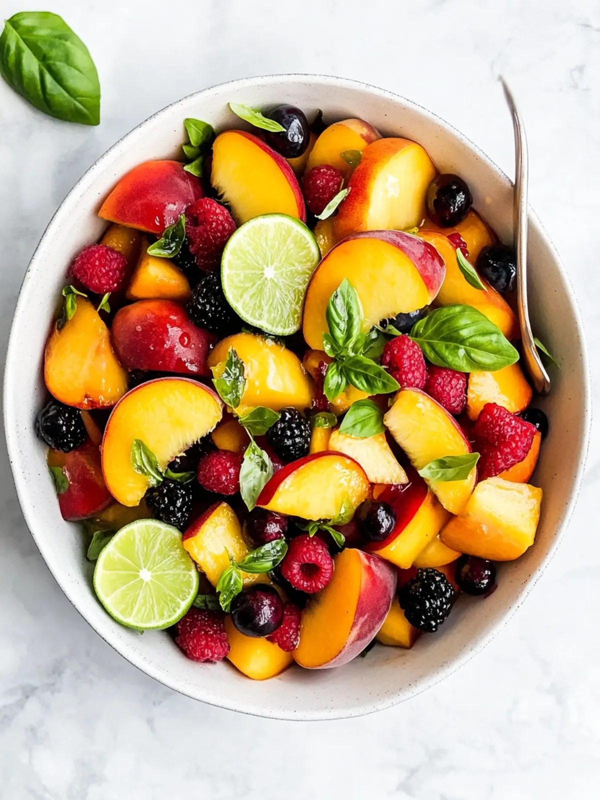 Refreshing Honey Lime Basil Peach Fruit Salad Surprise! 5 Honey Lime Basil Peach Fruit Salad
