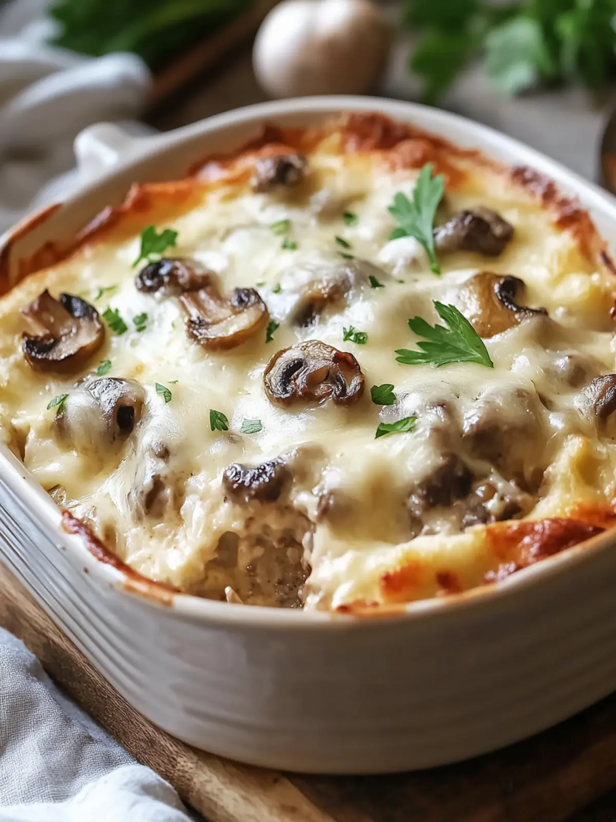 Mushroom and Swiss Burger Casserole: Comfort Food Reimagined 4 Mushroom and Swiss Burger Casserole