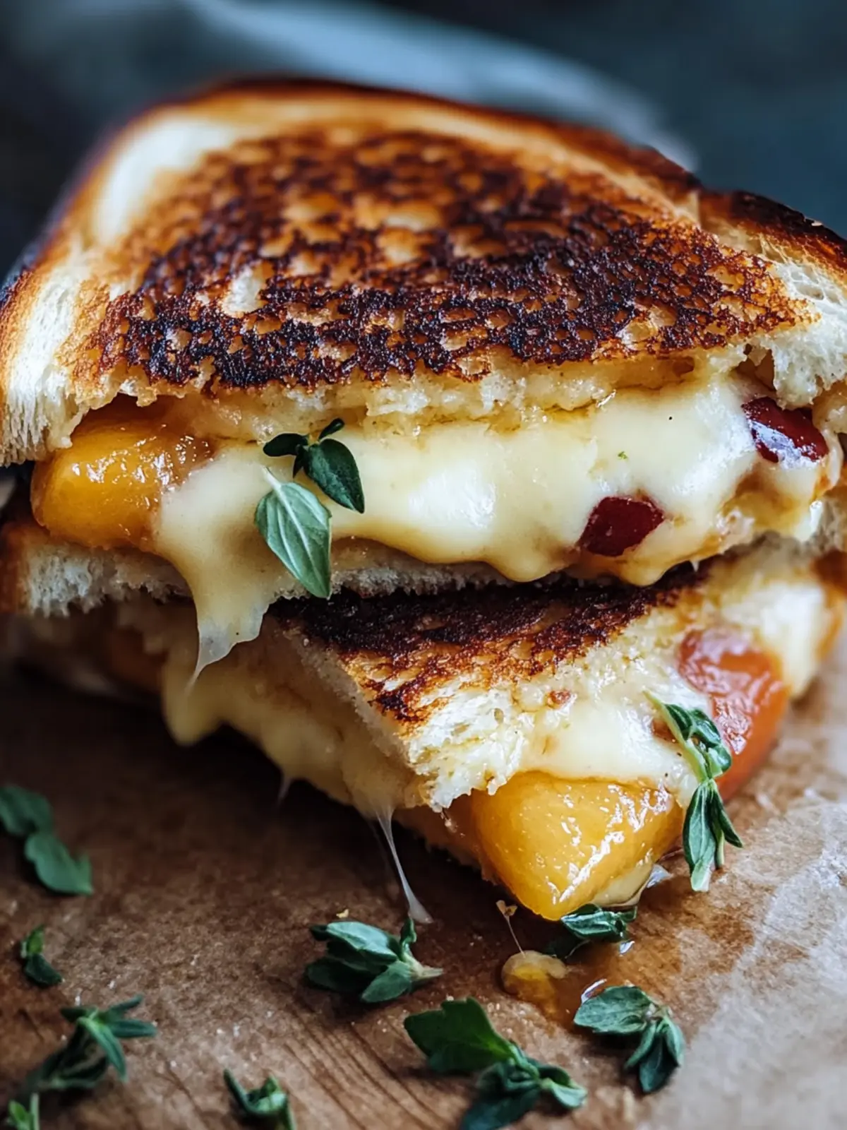 Indulge in Honey Peach & White Cheddar Grilled Cheese Delight 2 Honey Peach & White Cheddar Grilled Cheese