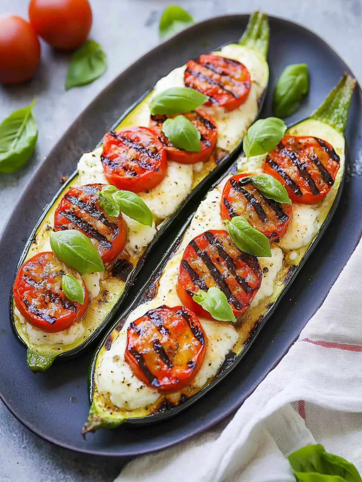 Grilled Caprese Stuffed Zucchini Boats for Fresh Summer Flavor 4 Grilled Caprese Stuffed Zucchini Boats