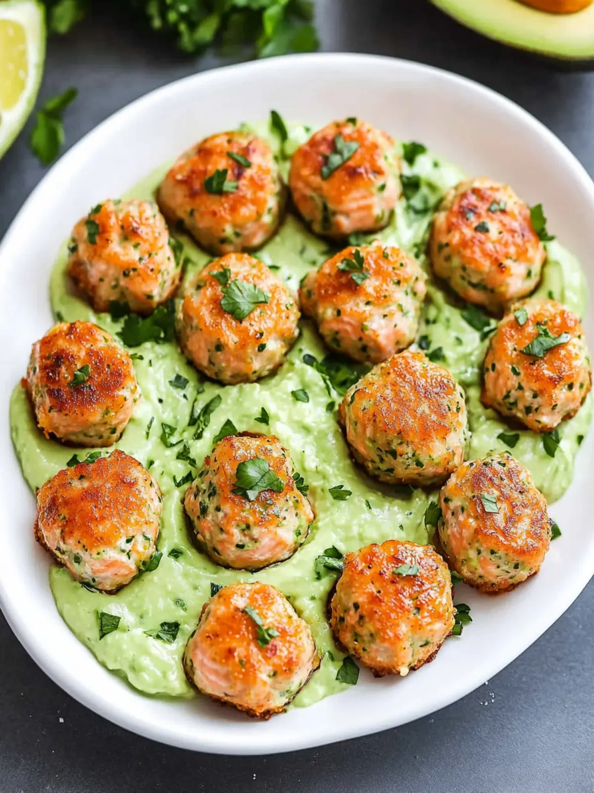 Baked Salmon Meatballs with Creamy Avocado Sauce Delight 4 Baked Salmon Meatballs with Creamy Avocado Sauce