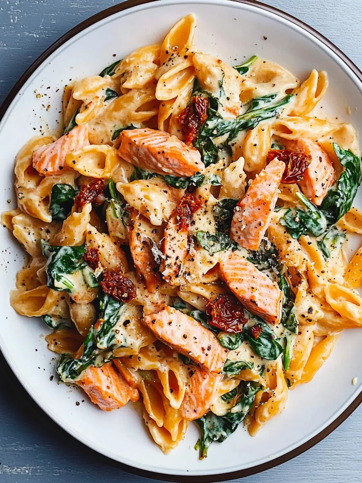 Heavenly Salmon Pasta with Sun-Dried Tomato Cream Sauce 3 Salmon Pasta with Sun-Dried Tomato Cream Sauce and Spinach