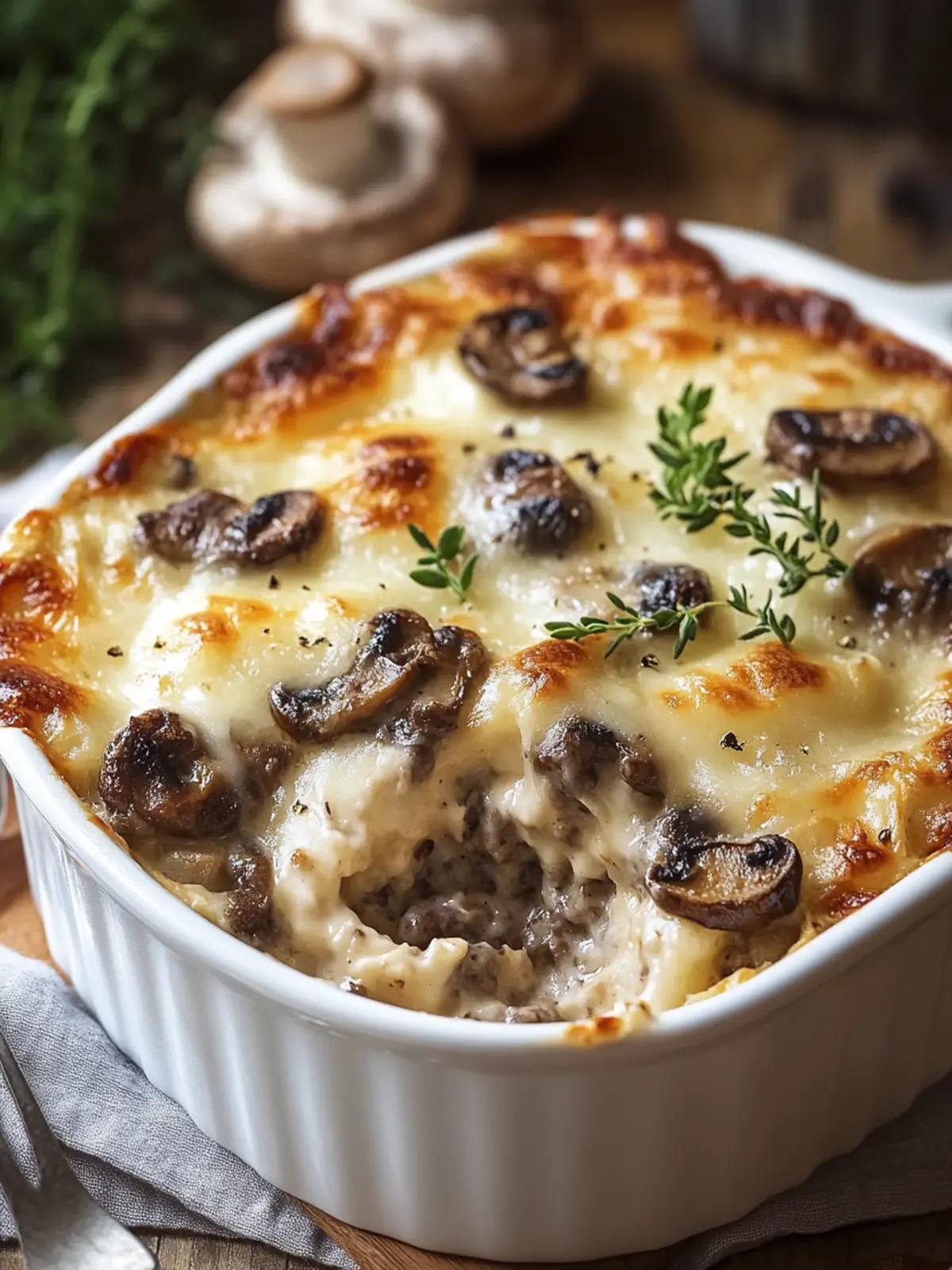 Mushroom and Swiss Burger Casserole: Comfort Food Reimagined 2 Mushroom and Swiss Burger Casserole