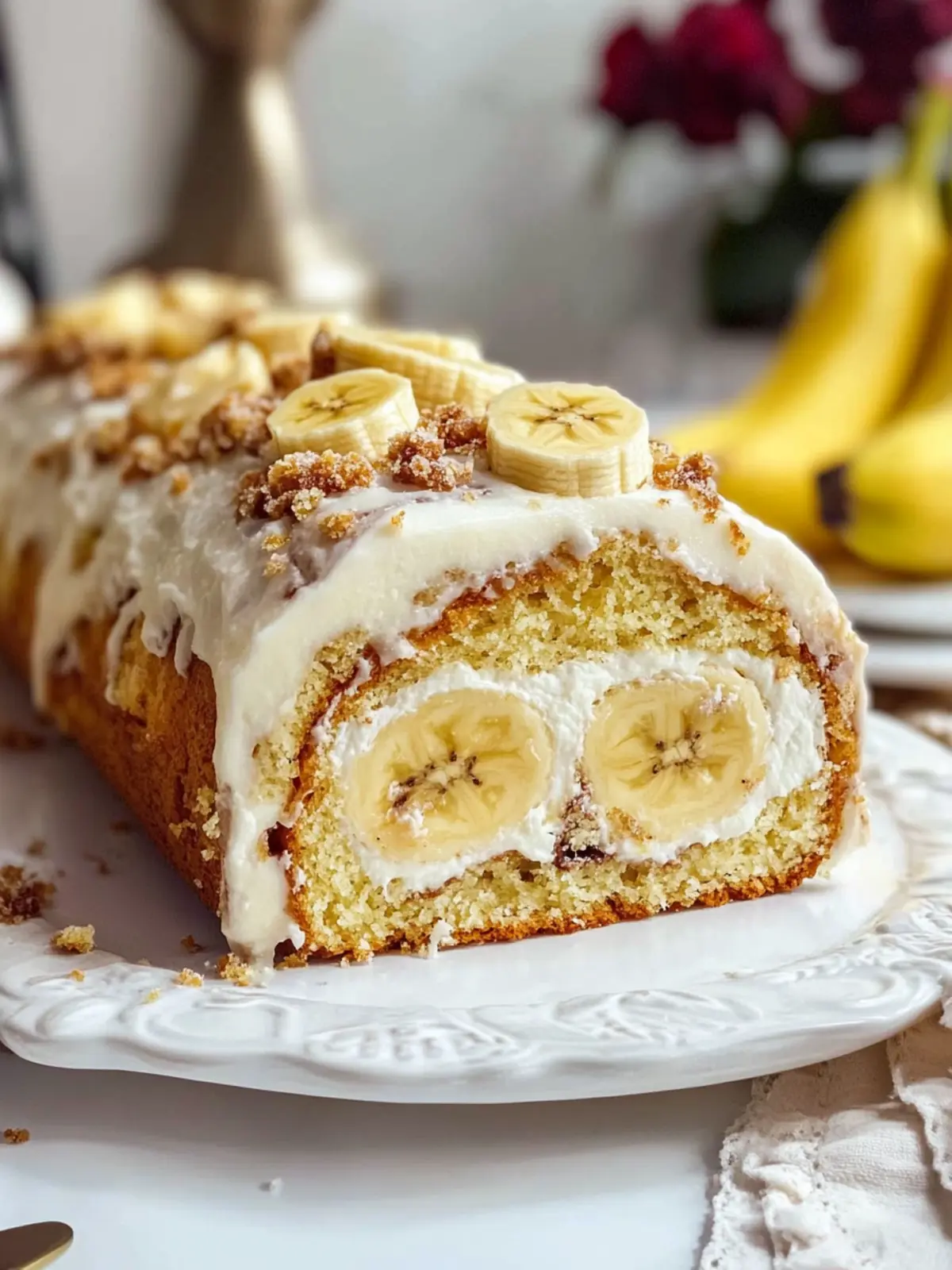 Decadent Banana Cream Cheese Cake Roll to Satisfy Cravings 5 Banana Cream Cheese Cake Roll