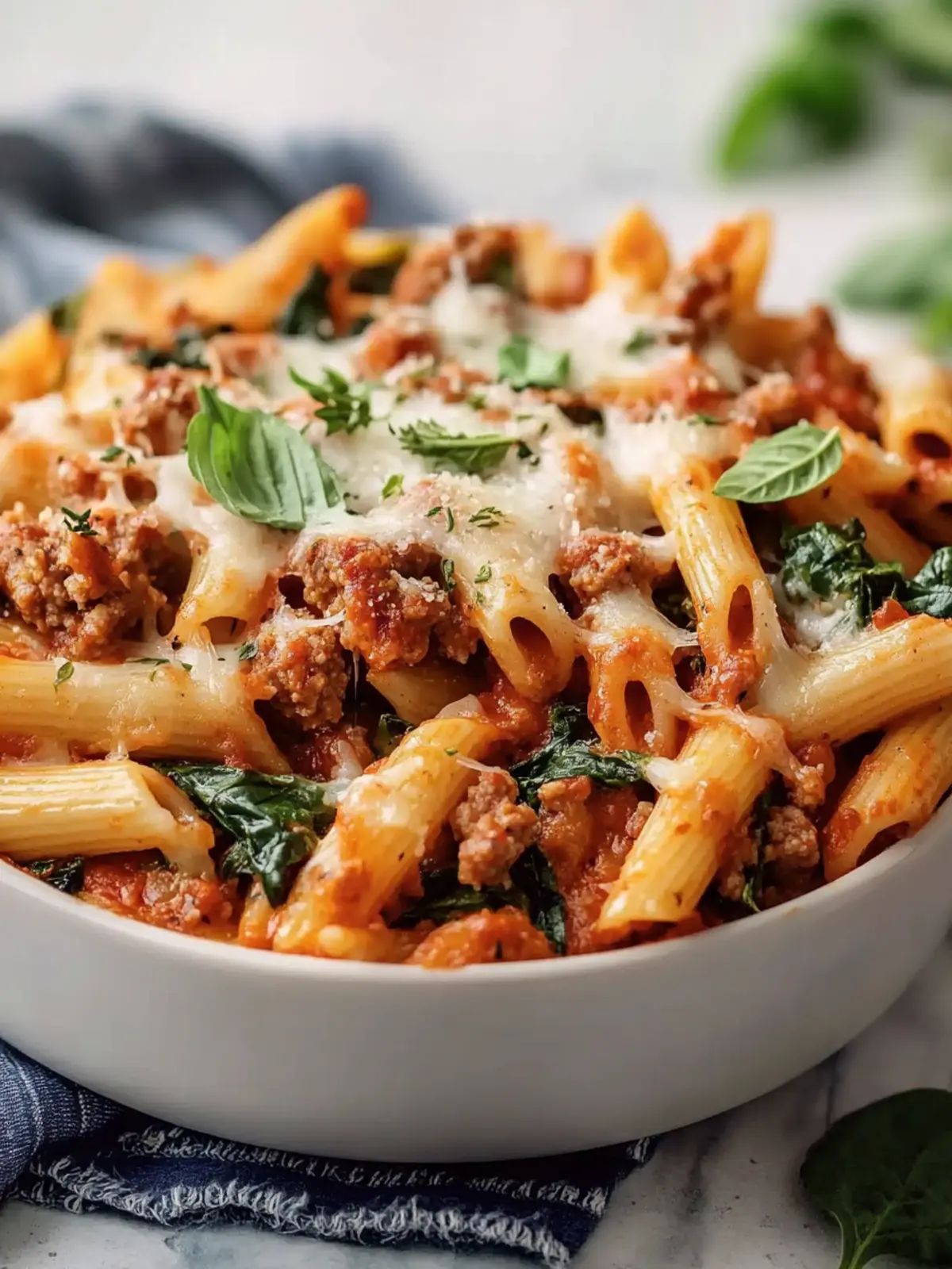 Savor Italian Sausage Baked Mostaccioli with Spinach Tonight 2 Italian Sausage Baked Mostaccioli with Spinach