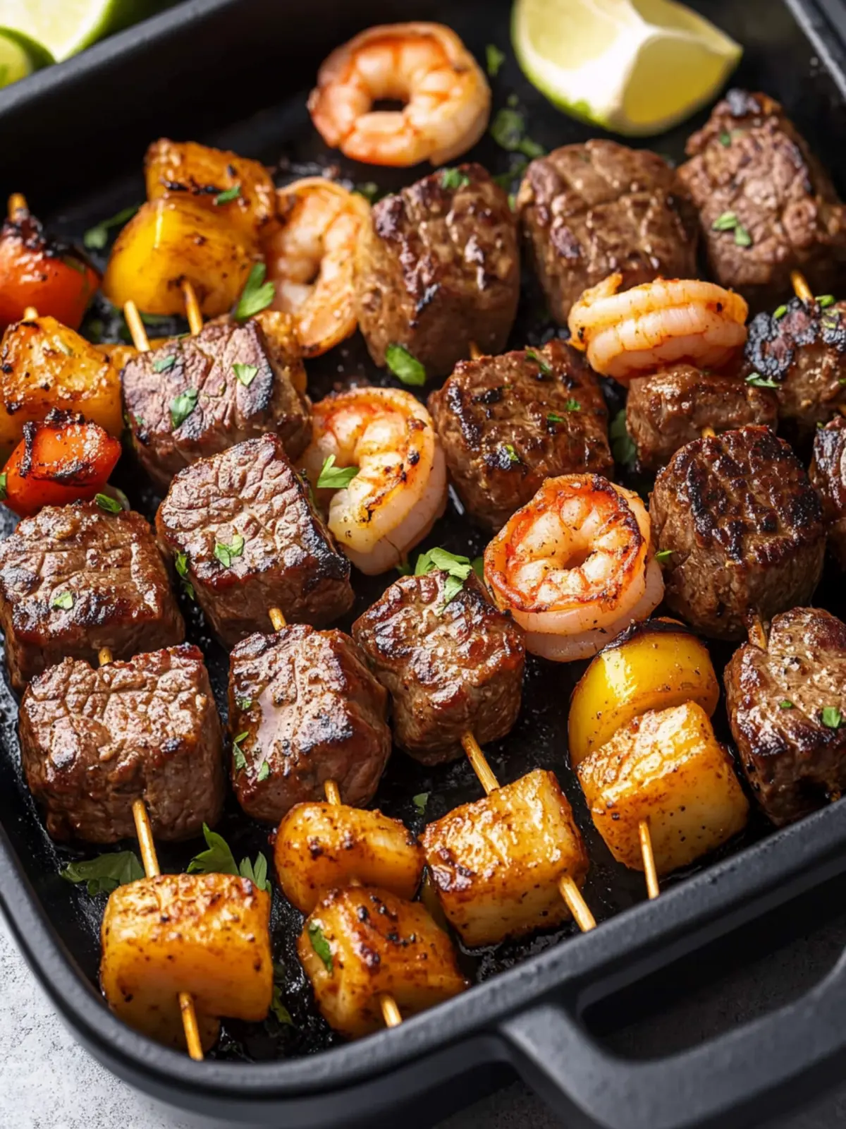 Irresistible Steak And Shrimp Kabobs Made Quick In Air Fryer 2 Steak And Shrimp Kabobs
