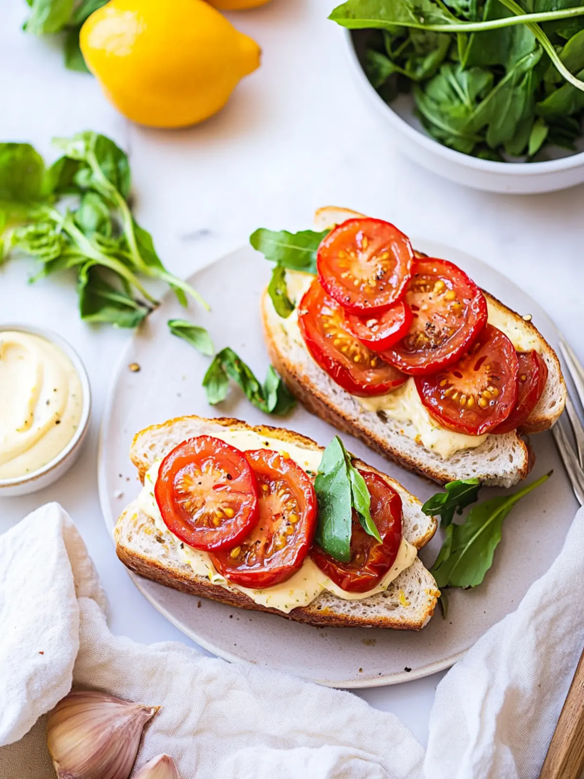 Ultimate Roasted Tomato Sandwiches with Vegan Lemon Garlic Aioli 3 Roasted Tomato Sandwiches with Vegan Lemon Garlic Aioli