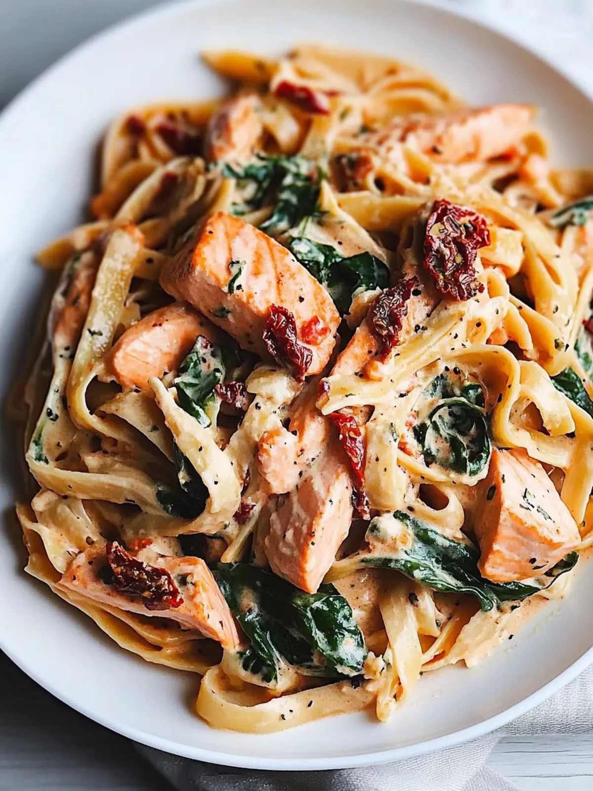 Heavenly Salmon Pasta with Sun-Dried Tomato Cream Sauce 4 Salmon Pasta with Sun-Dried Tomato Cream Sauce and Spinach
