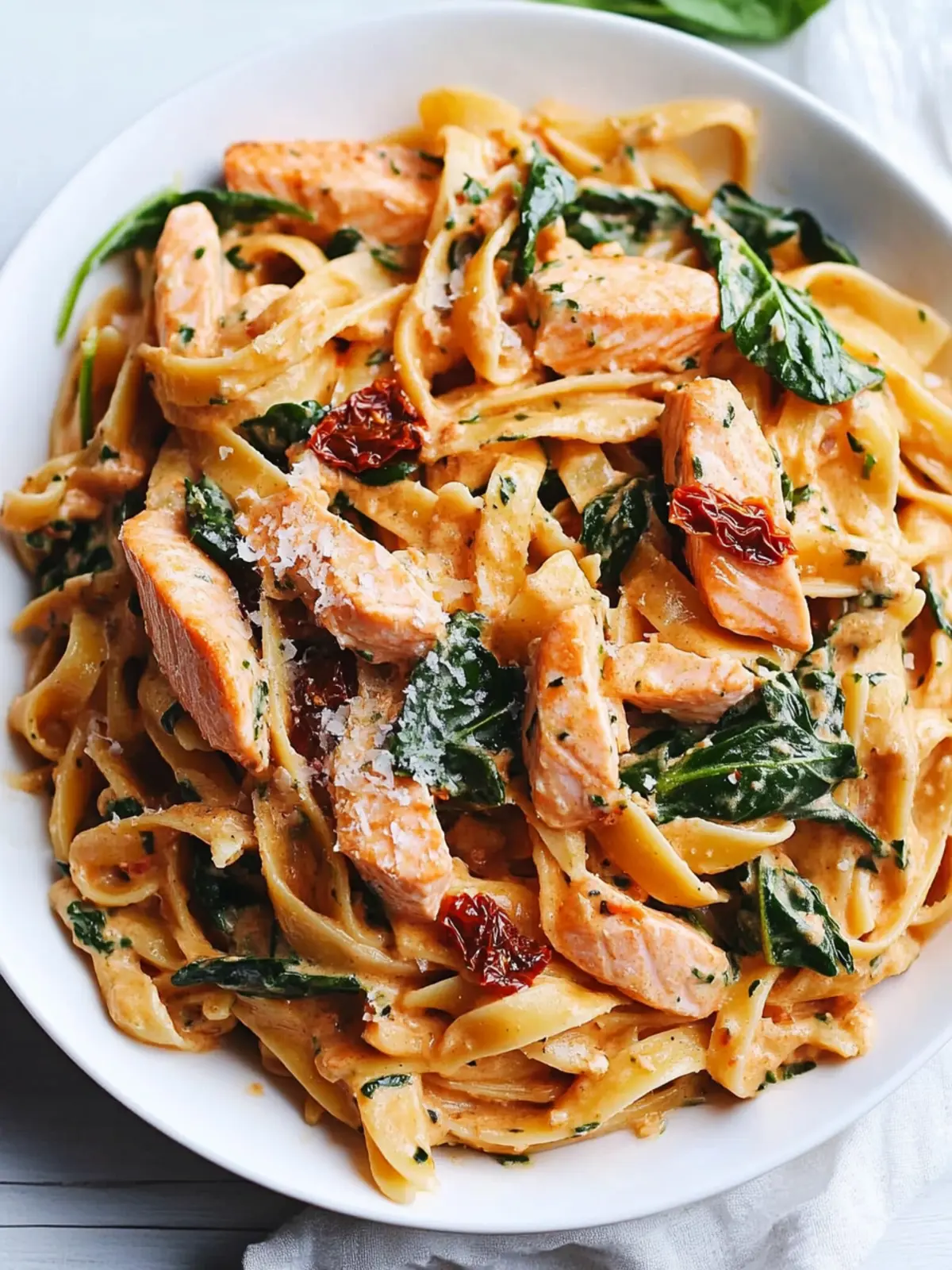 Heavenly Salmon Pasta with Sun-Dried Tomato Cream Sauce 2 Salmon Pasta with Sun-Dried Tomato Cream Sauce and Spinach