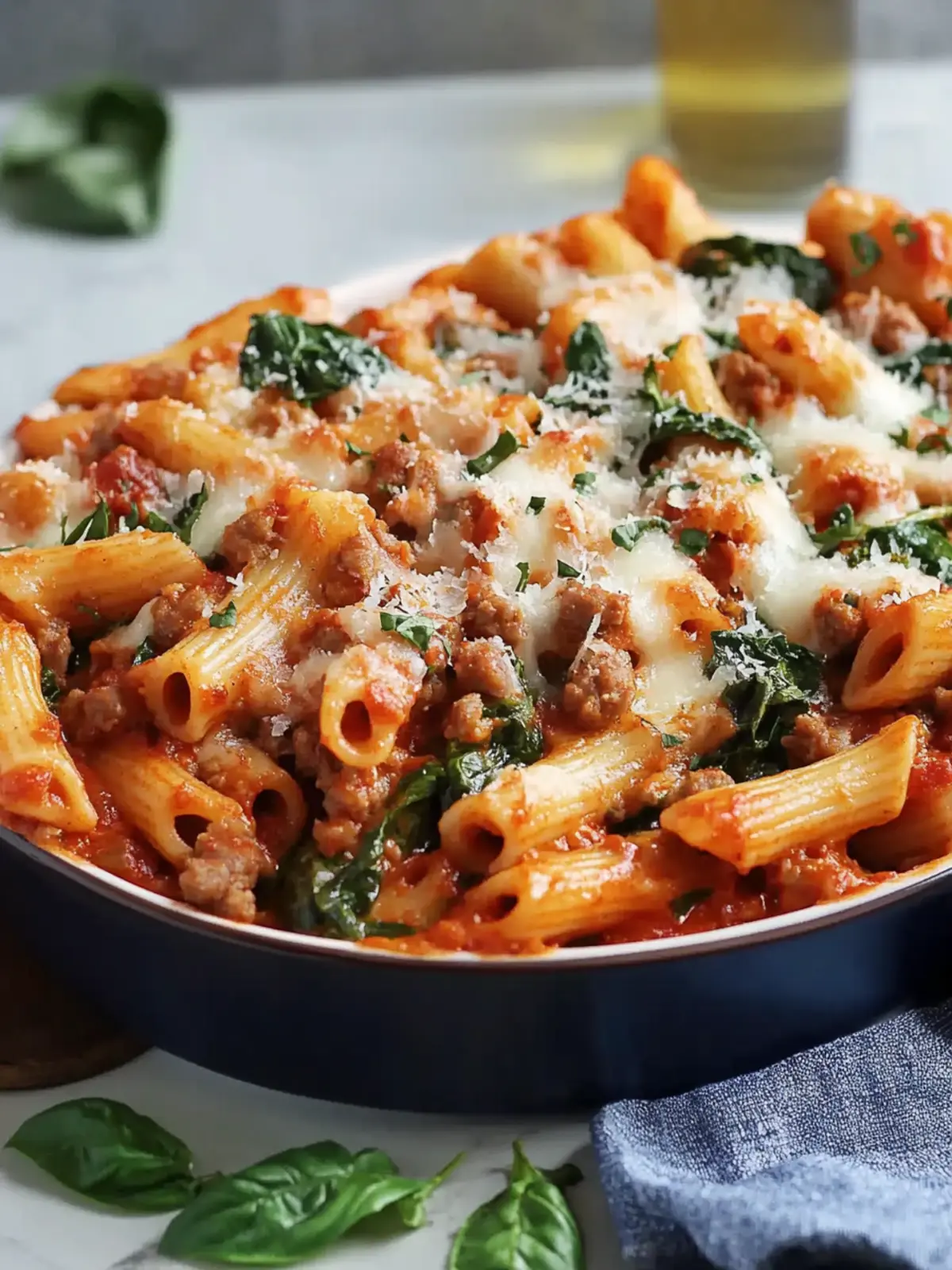 Savor Italian Sausage Baked Mostaccioli with Spinach Tonight 3 Italian Sausage Baked Mostaccioli with Spinach