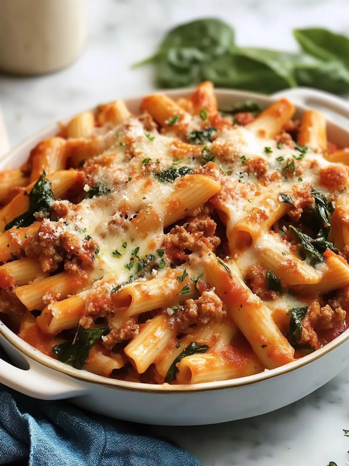 Savor Italian Sausage Baked Mostaccioli with Spinach Tonight 5 Italian Sausage Baked Mostaccioli with Spinach