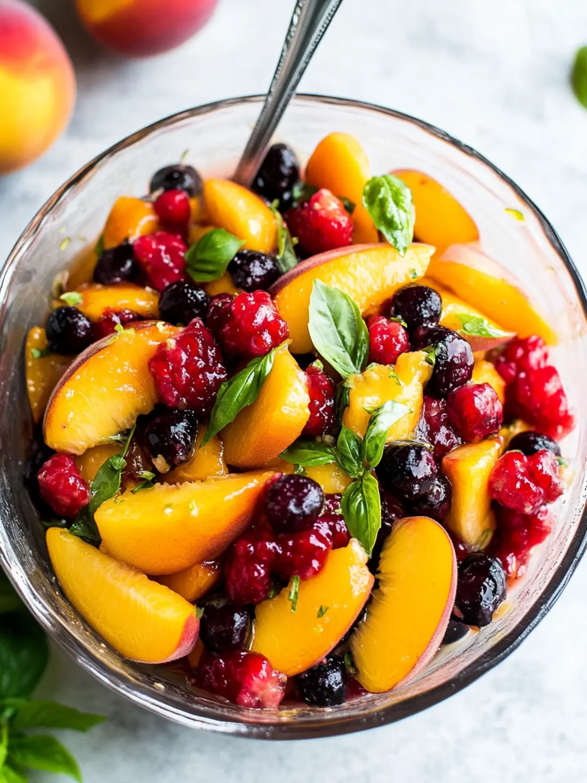 Refreshing Honey Lime Basil Peach Fruit Salad Surprise! 3 Honey Lime Basil Peach Fruit Salad