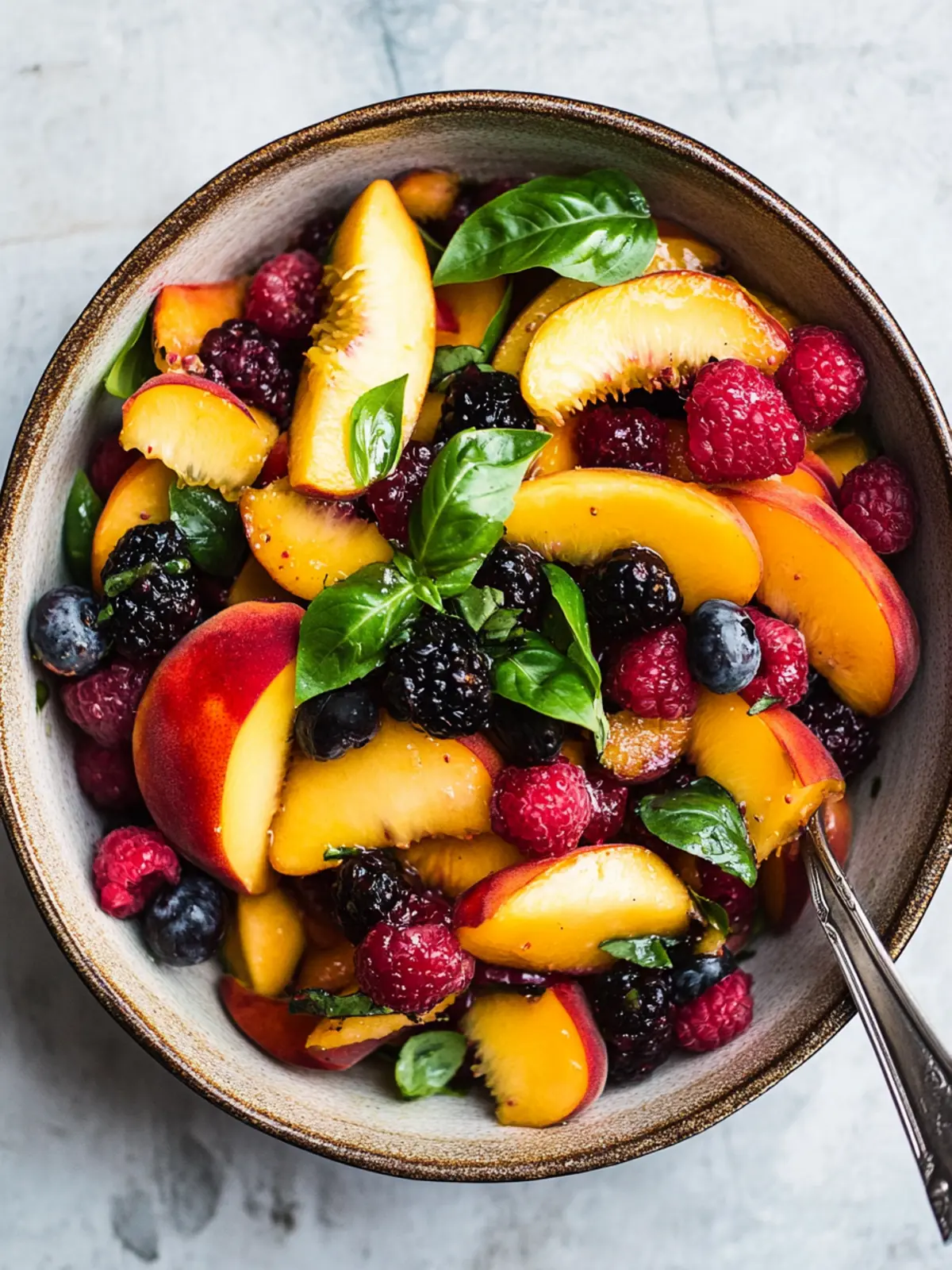 Refreshing Honey Lime Basil Peach Fruit Salad Surprise! 4 Honey Lime Basil Peach Fruit Salad