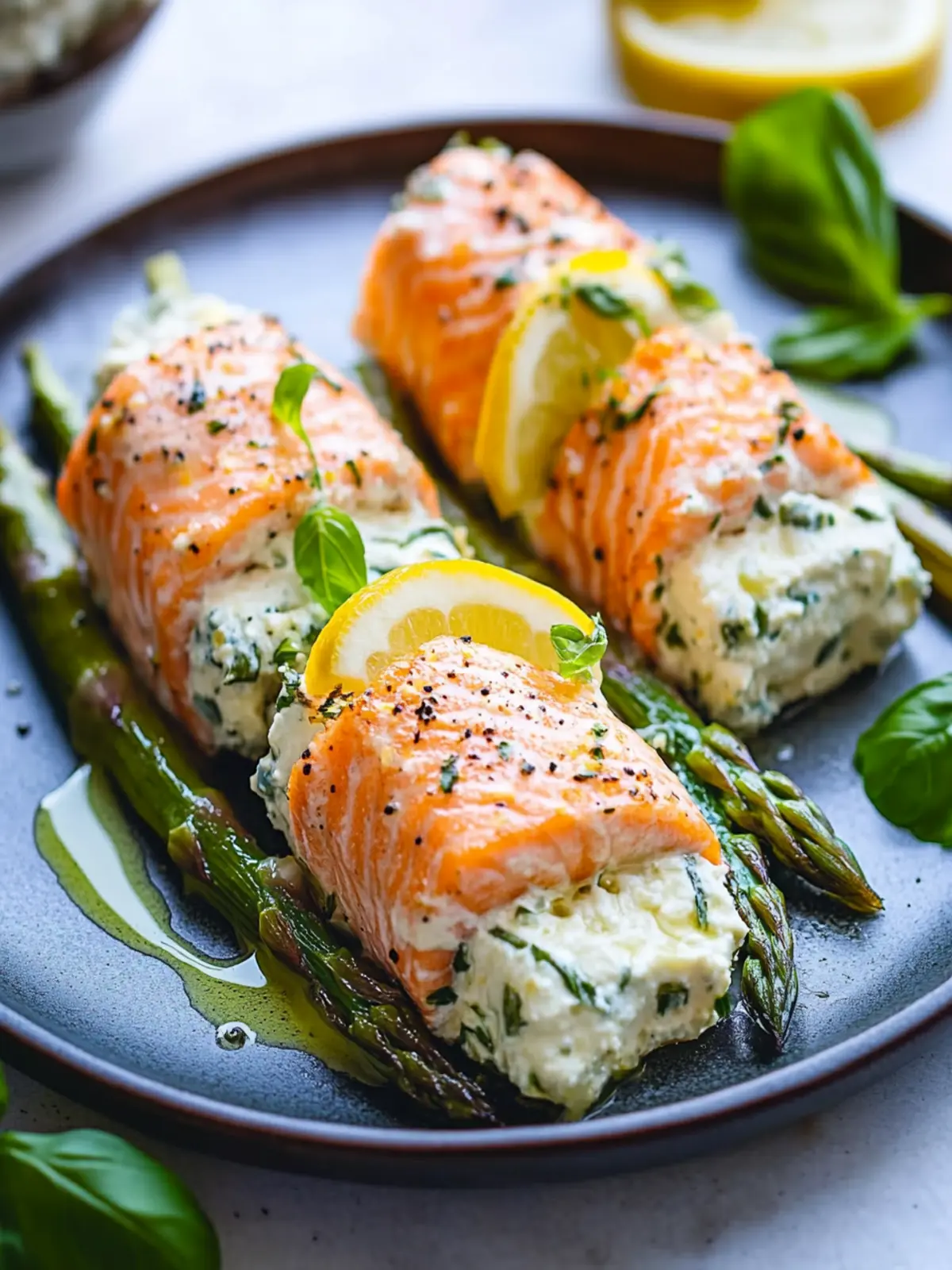 Delicious Asparagus and Lemon Ricotta Stuffed Salmon Rolls 4 Asparagus and Lemon and Basil Ricotta Stuffed Salmon Rolls with Lemon Sauce