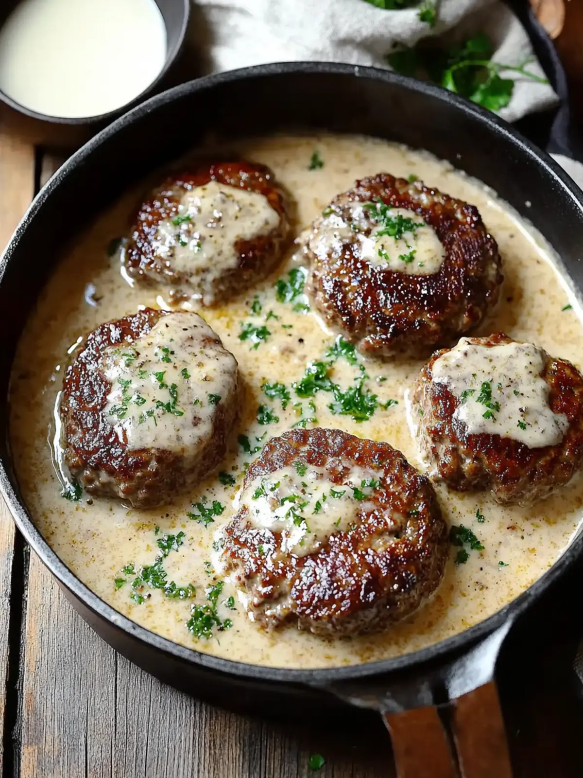 Savor Homemade Salisbury Steaks in Horseradish Parmesan Sauce 3 Salisbury Steaks in Horseradish Parmesan Sauce