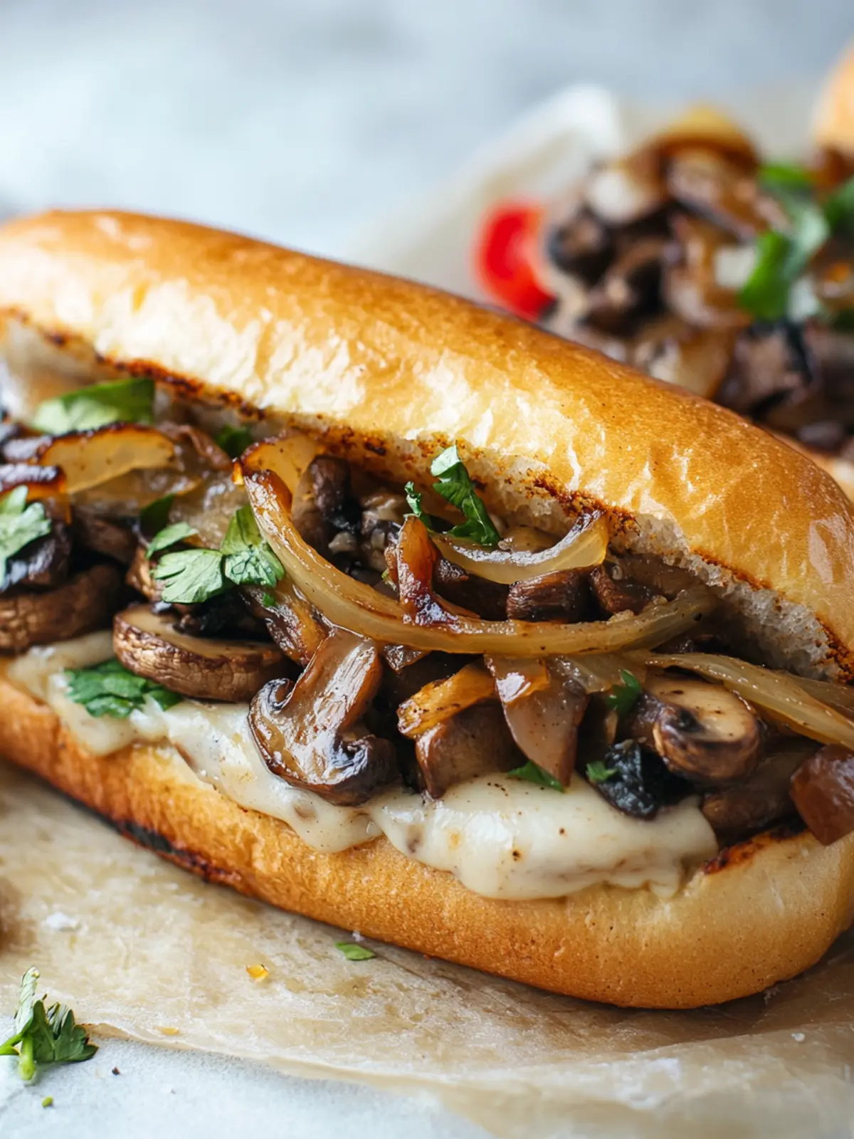 Irresistible Vegetarian Mushroom Philly Cheesesteak Delight 2 Vegetarian Mushroom Philly Cheesesteak with Caramelized Onions