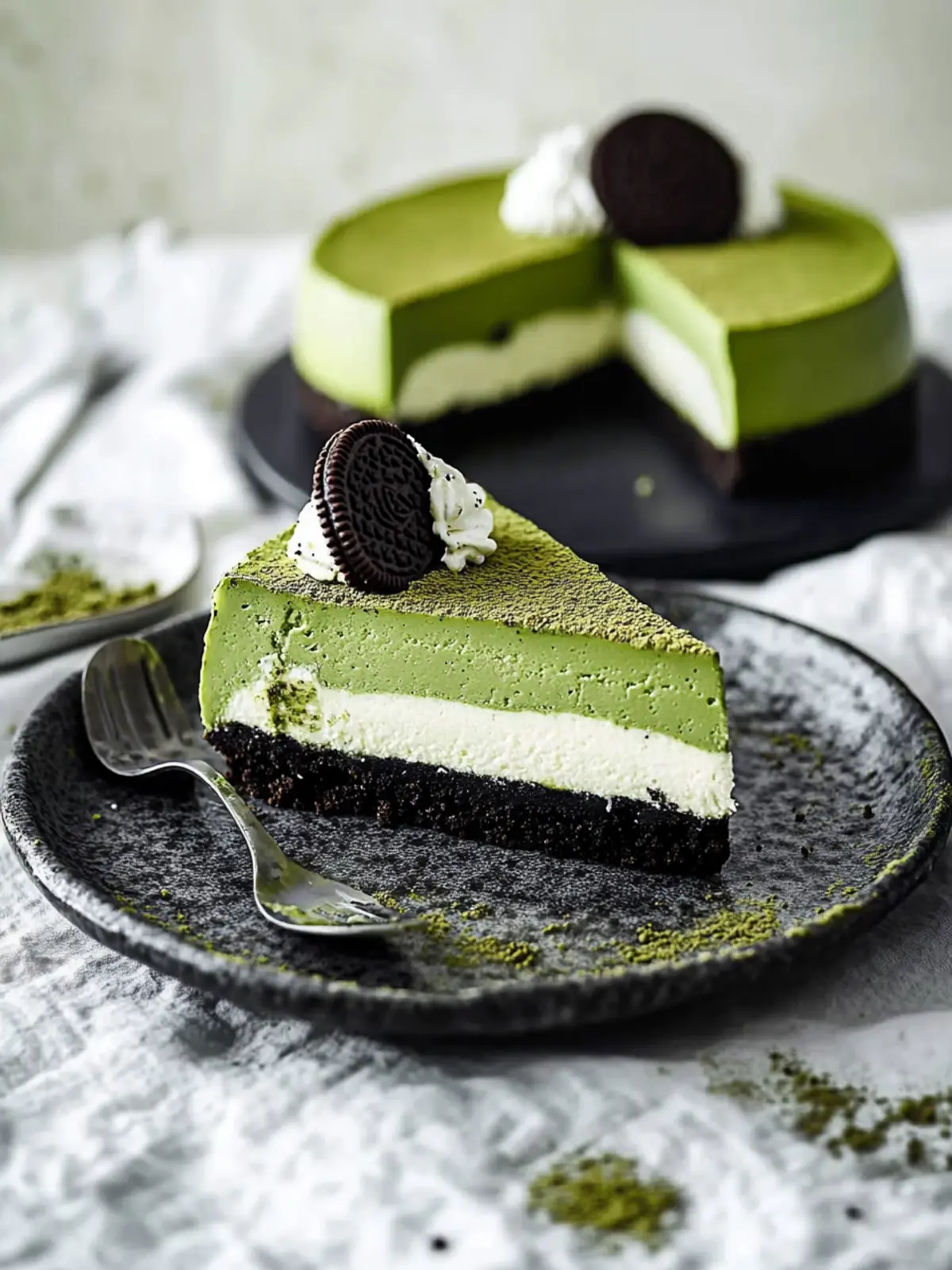 Irresistible Matcha Cheesecake with Crunchy Oreo Crust 2 Matcha Cheesecake with Oreo Crust
