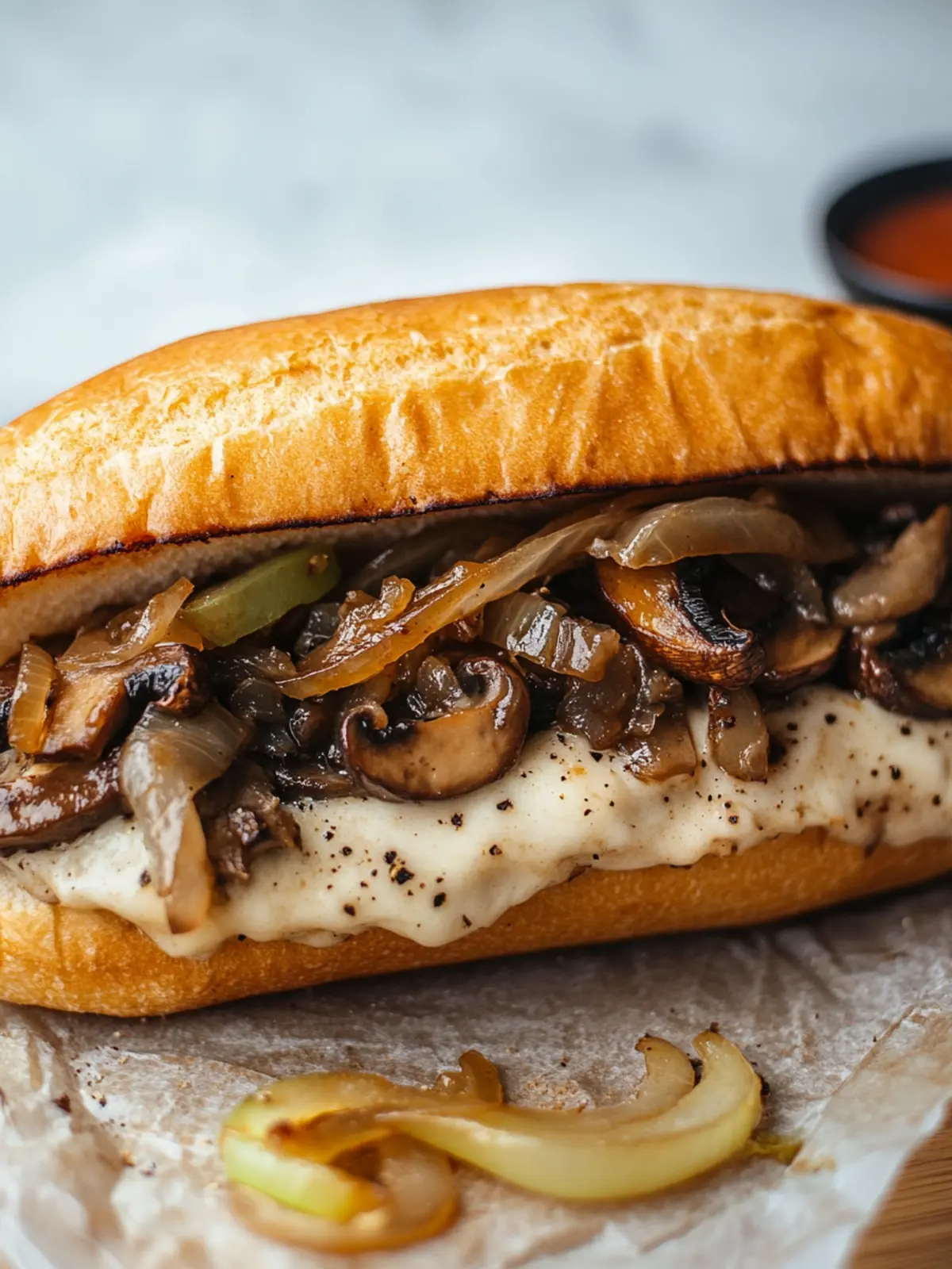 Irresistible Vegetarian Mushroom Philly Cheesesteak Delight 4 Vegetarian Mushroom Philly Cheesesteak with Caramelized Onions