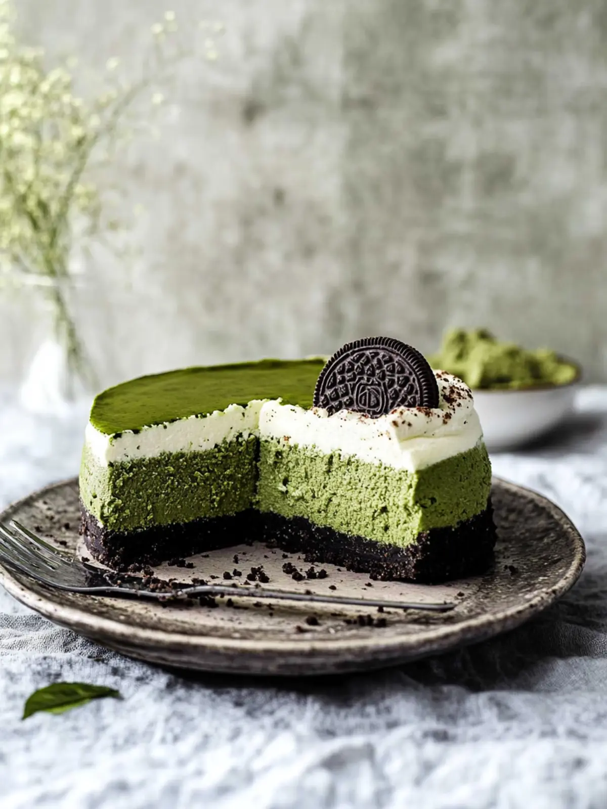 Irresistible Matcha Cheesecake with Crunchy Oreo Crust 4 Matcha Cheesecake with Oreo Crust