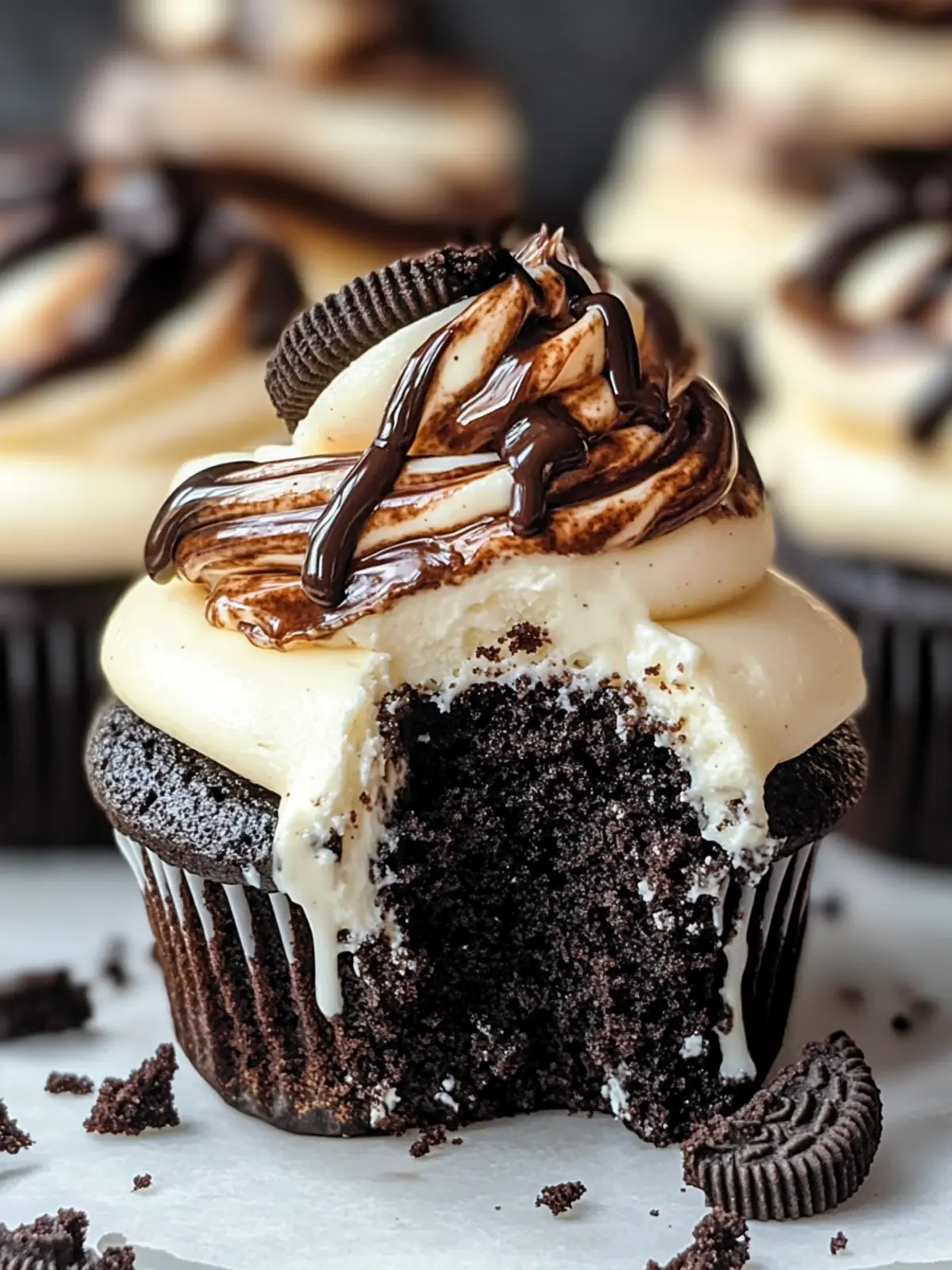 Indulge in Fudge Swirled Oreo Bottom Cheesecake Cupcakes 2 Fudge Swirled Oreo Bottom Cheesecake Cupcakes