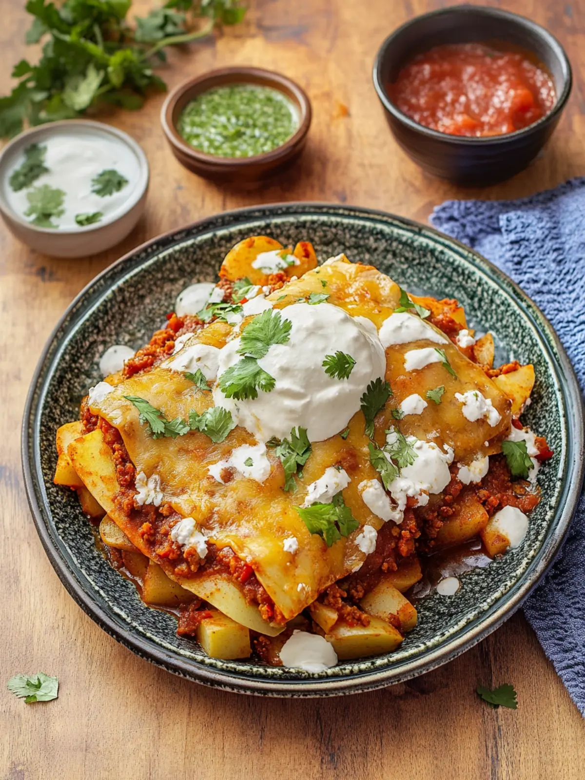 Stacked Potato and Chorizo Enchiladas for Cozy Nights In 4 Stacked Potato and Chorizo Enchiladas