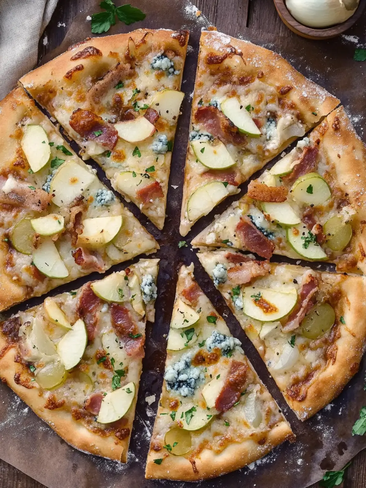 Bacon Blue Cheese Pizza with Apple: A Flavorful Twist 2 Bacon Blue Cheese Pizza with Onion and Green Apple