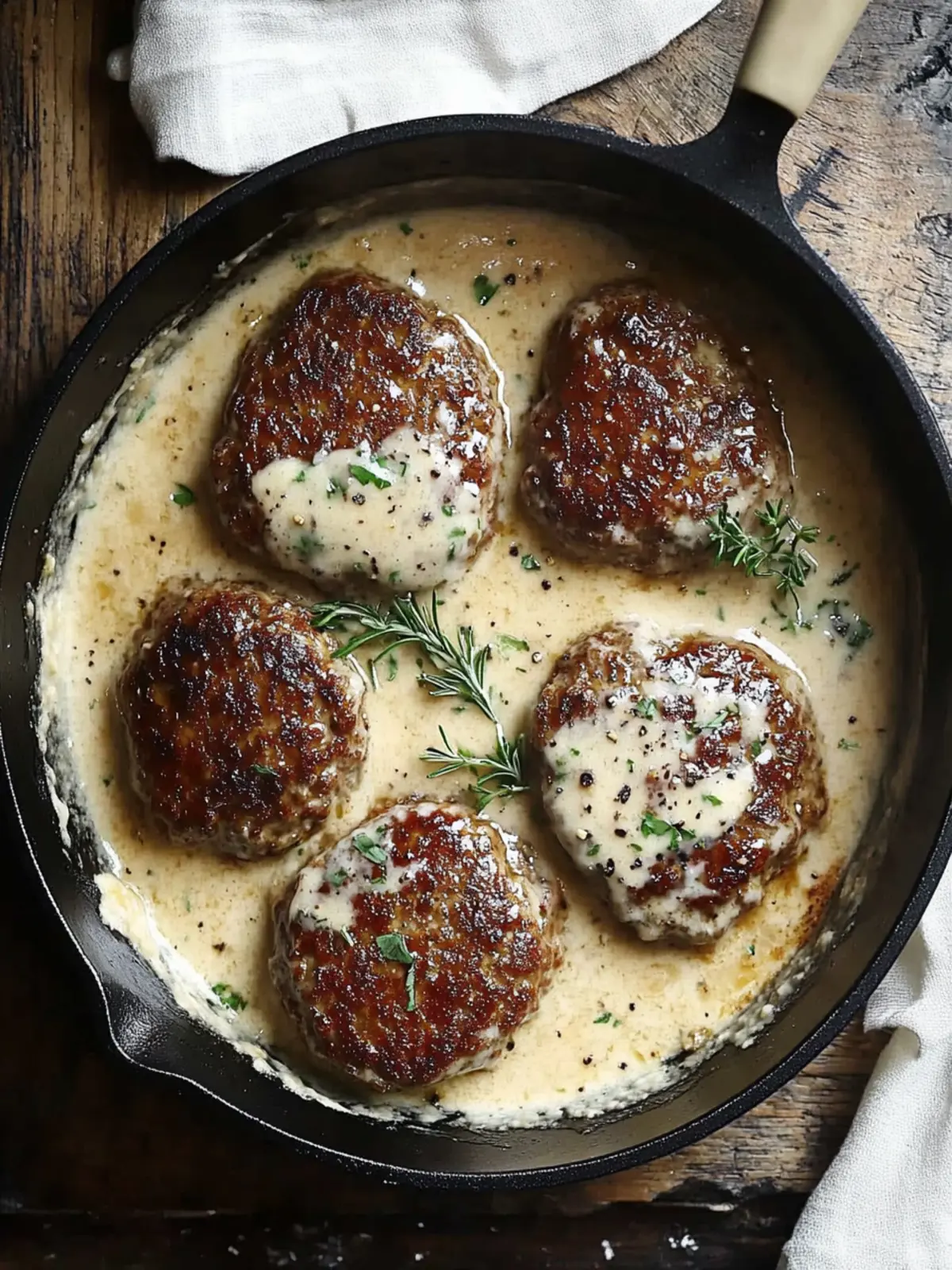 Savor Homemade Salisbury Steaks in Horseradish Parmesan Sauce 2 Salisbury Steaks in Horseradish Parmesan Sauce