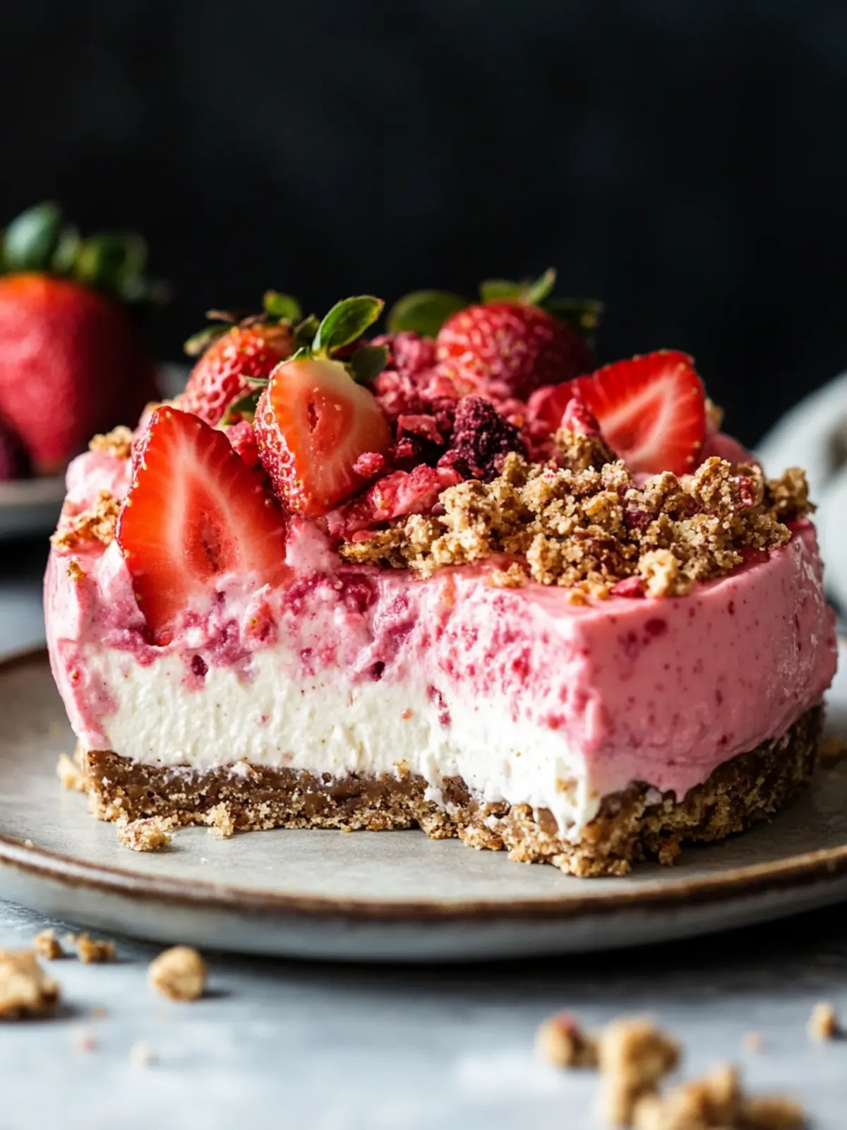 Vegan Strawberry Crunch Cheesecake That'll Wow Your Guests 3 Strawberry Crunch Cheesecake