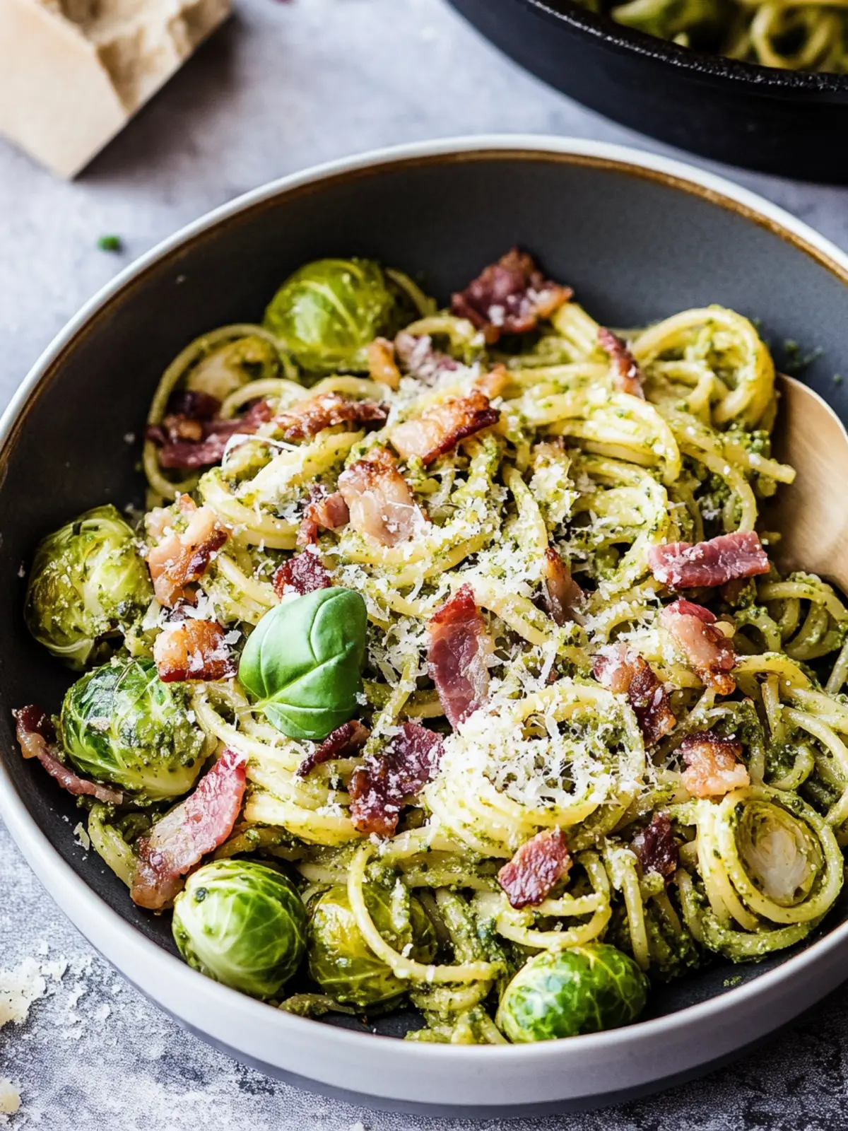 Brussels Sprouts and Bacon Pesto Pasta for Ultimate Comfort 4 Brussels Sprouts and Bacon Pesto Pasta