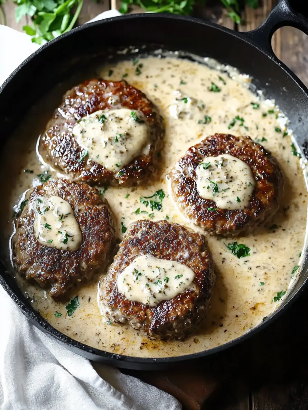 Savor Homemade Salisbury Steaks in Horseradish Parmesan Sauce 5 Salisbury Steaks in Horseradish Parmesan Sauce