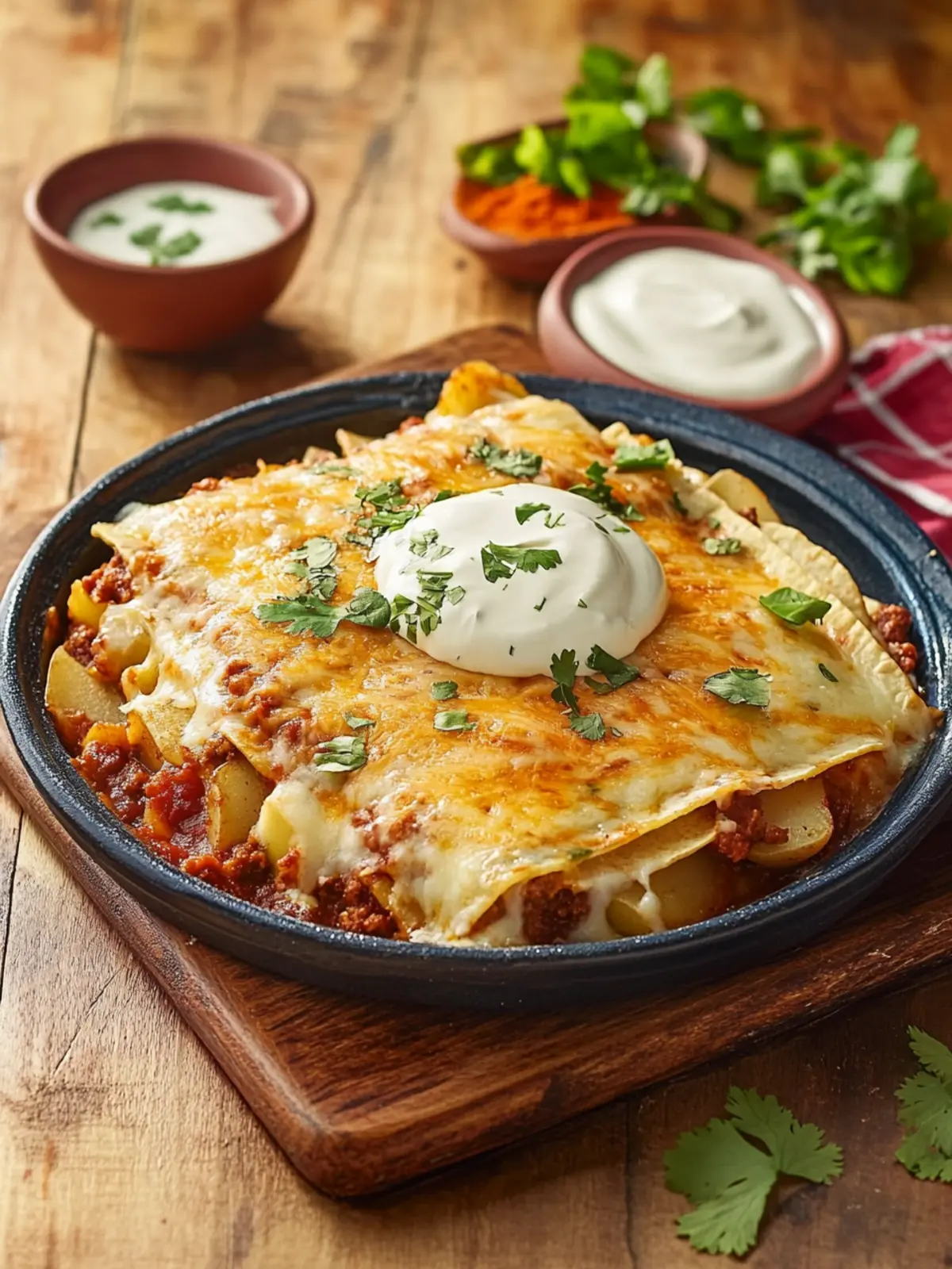Stacked Potato and Chorizo Enchiladas for Cozy Nights In 2 Stacked Potato and Chorizo Enchiladas