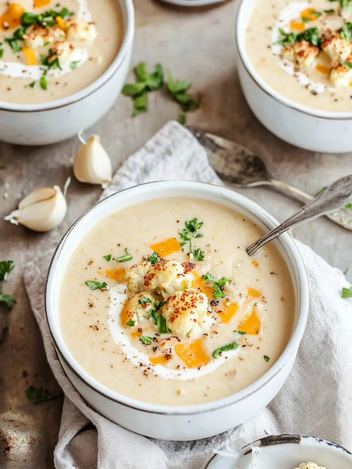 Savory Creamy Cheddar Cauliflower & Roasted Garlic Soup Delight 5 Creamy Cheddar Cauliflower & Roasted Garlic Soup