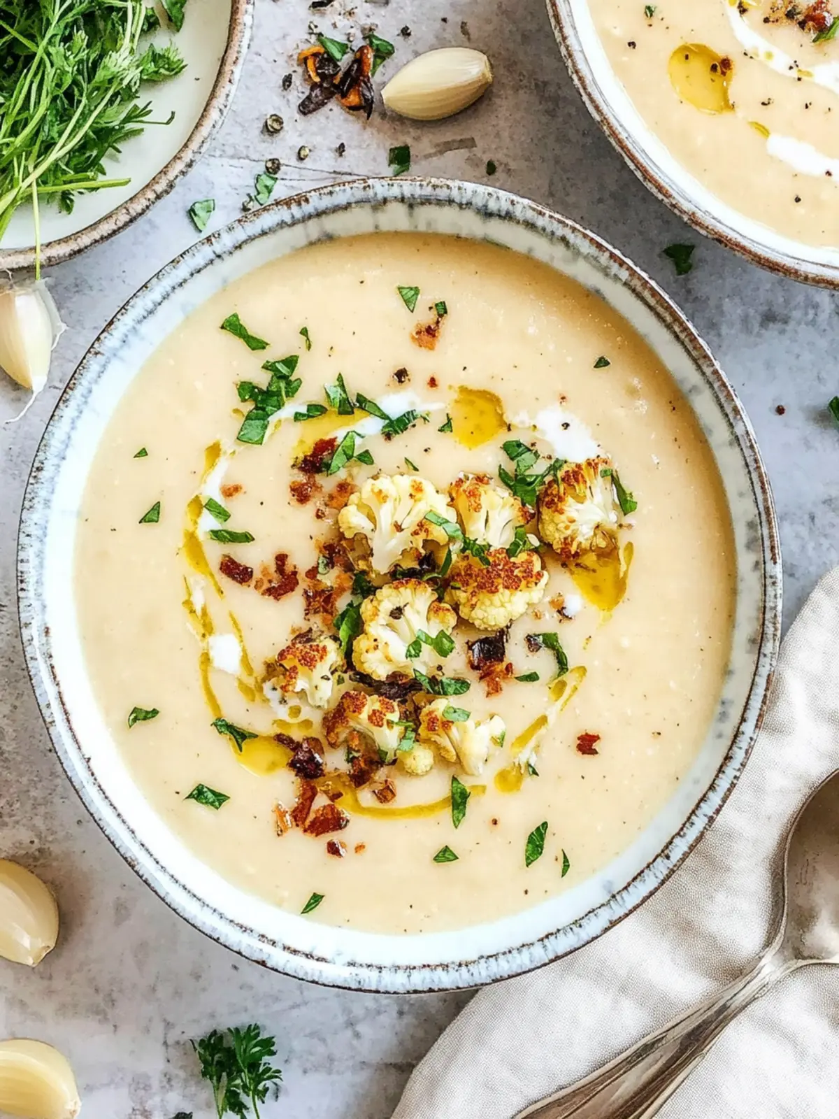 Savory Creamy Cheddar Cauliflower & Roasted Garlic Soup Delight 3 Creamy Cheddar Cauliflower & Roasted Garlic Soup