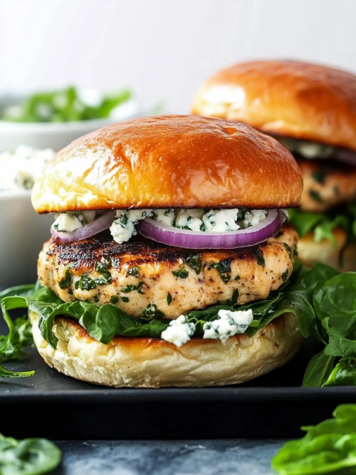 Ultimate Chicken Burgers with Feta Cheese and Spinach Delight 2 Chicken Burgers with Feta Cheese and Spinach