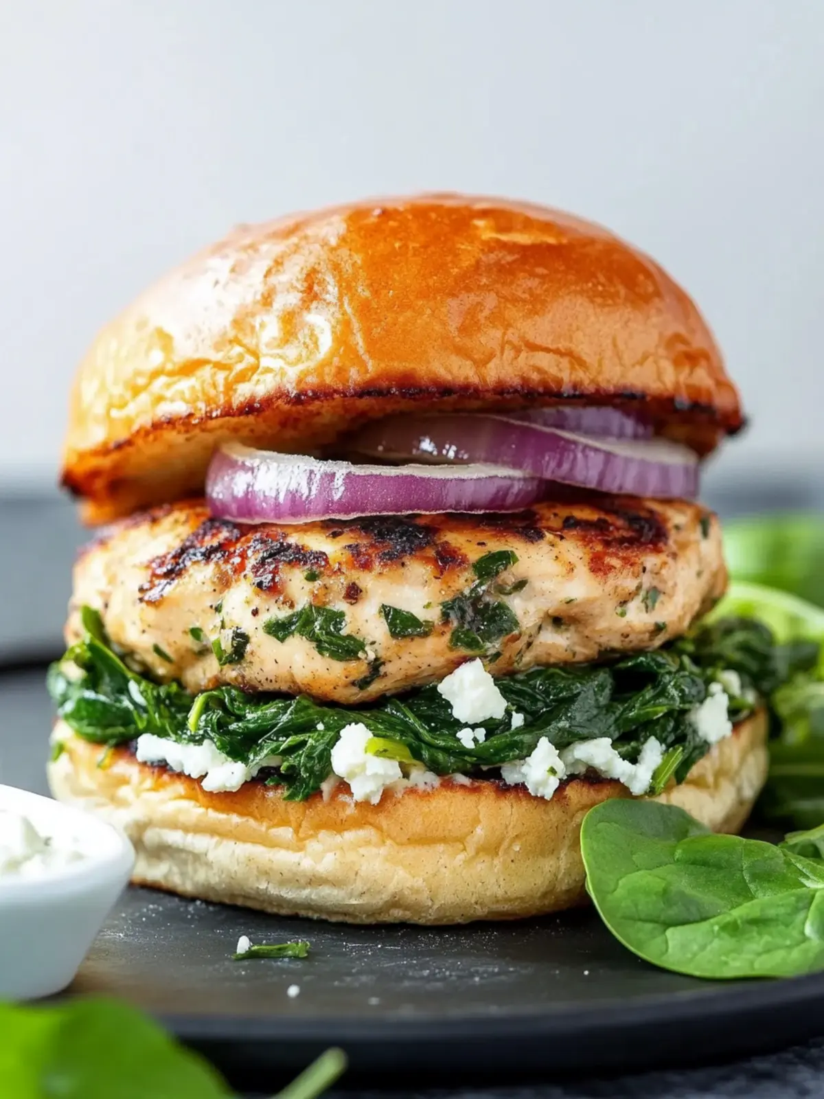 Ultimate Chicken Burgers with Feta Cheese and Spinach Delight 3 Chicken Burgers with Feta Cheese and Spinach
