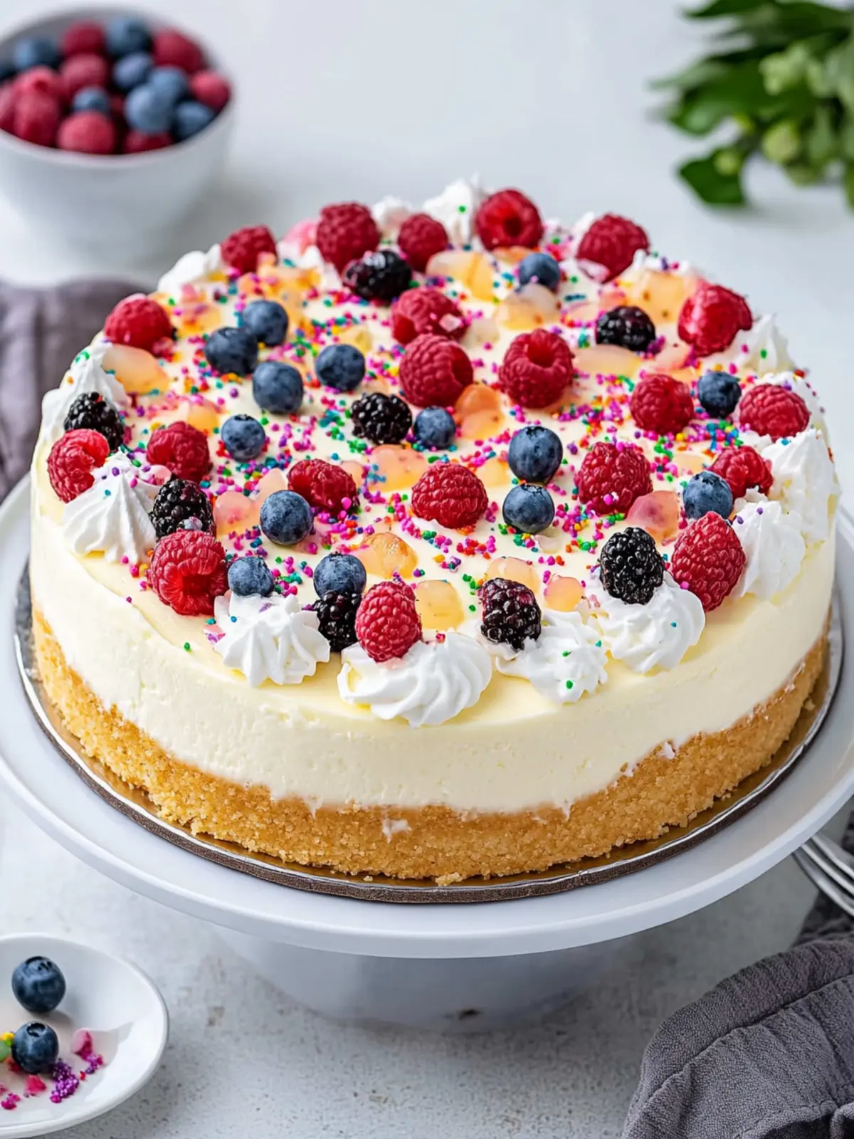 Irresistible Birthday Cheesecake with Fun Rainbow Jimmies 2 Birthday Cheesecake